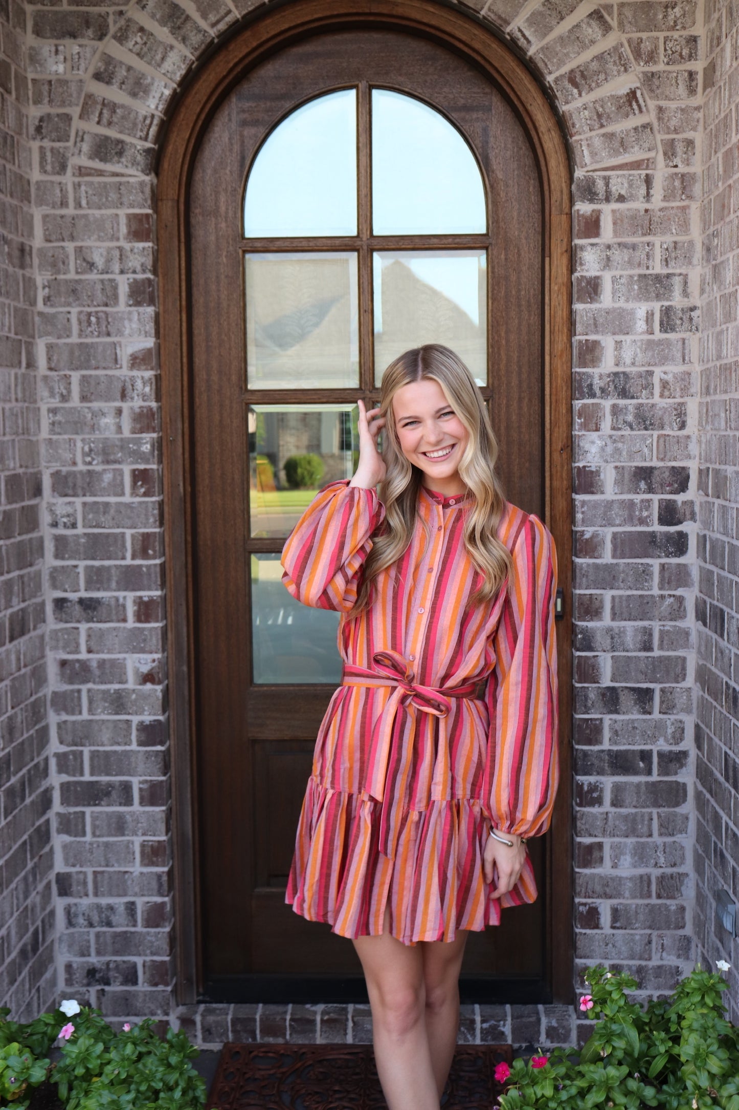 Stripe Front-Tie Mini Dress
