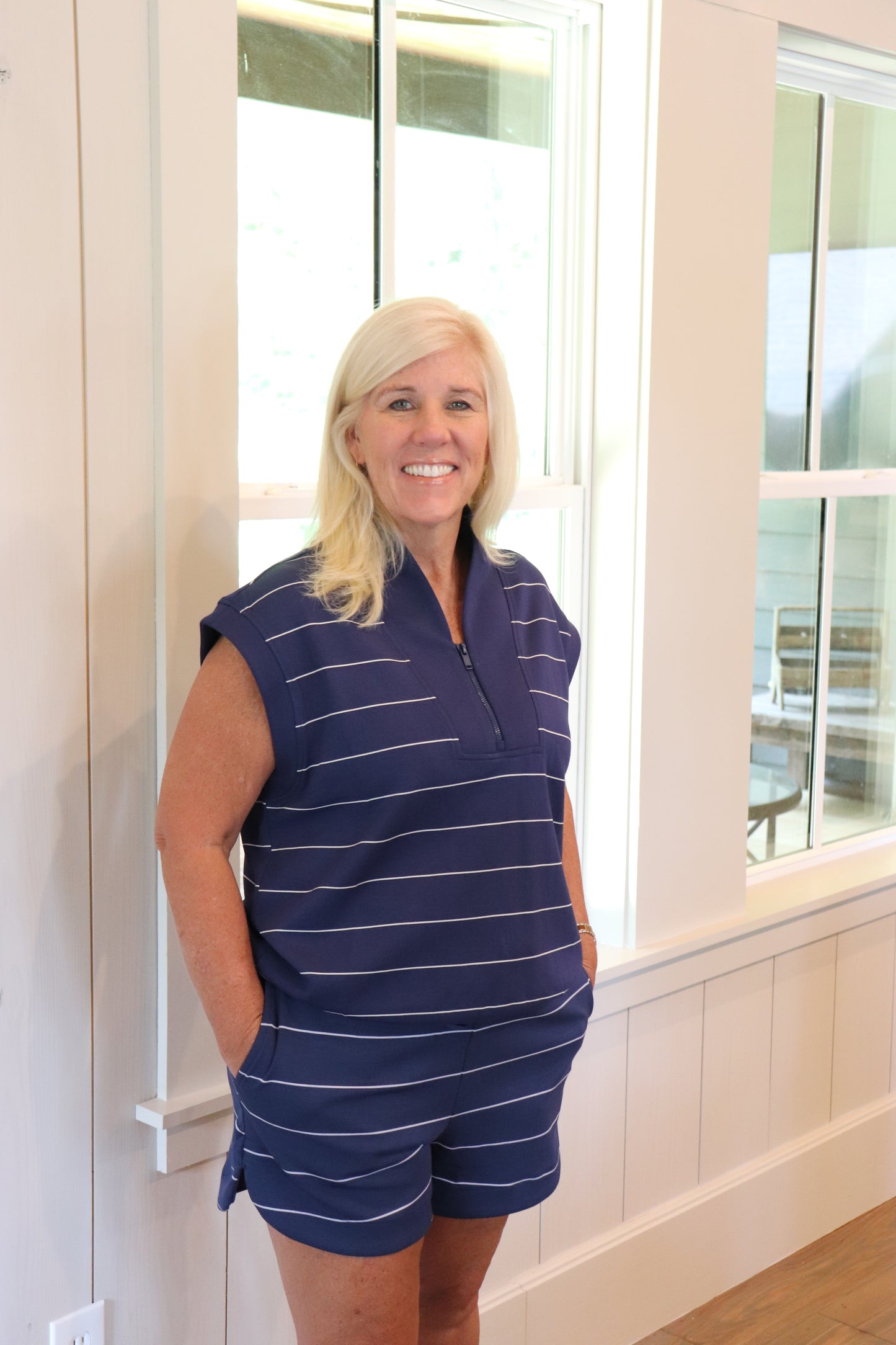 Navy & Cream V-Neck Set