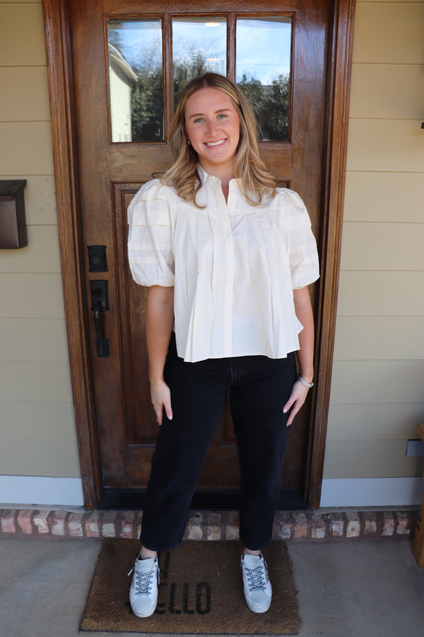 Ivory Pleated Pin-tuck Blouse
