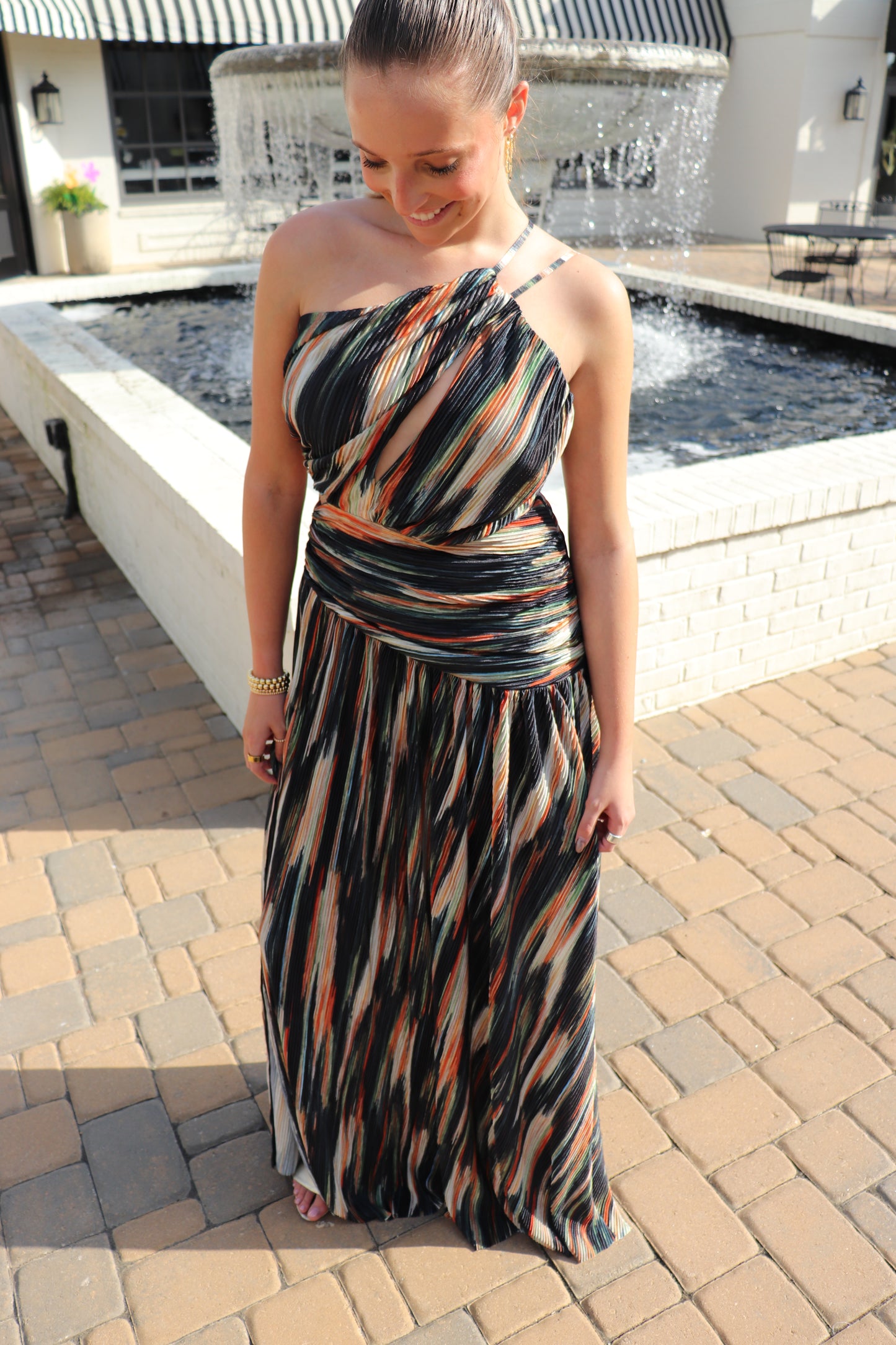 Pleated Multi Color Maxi Dress
