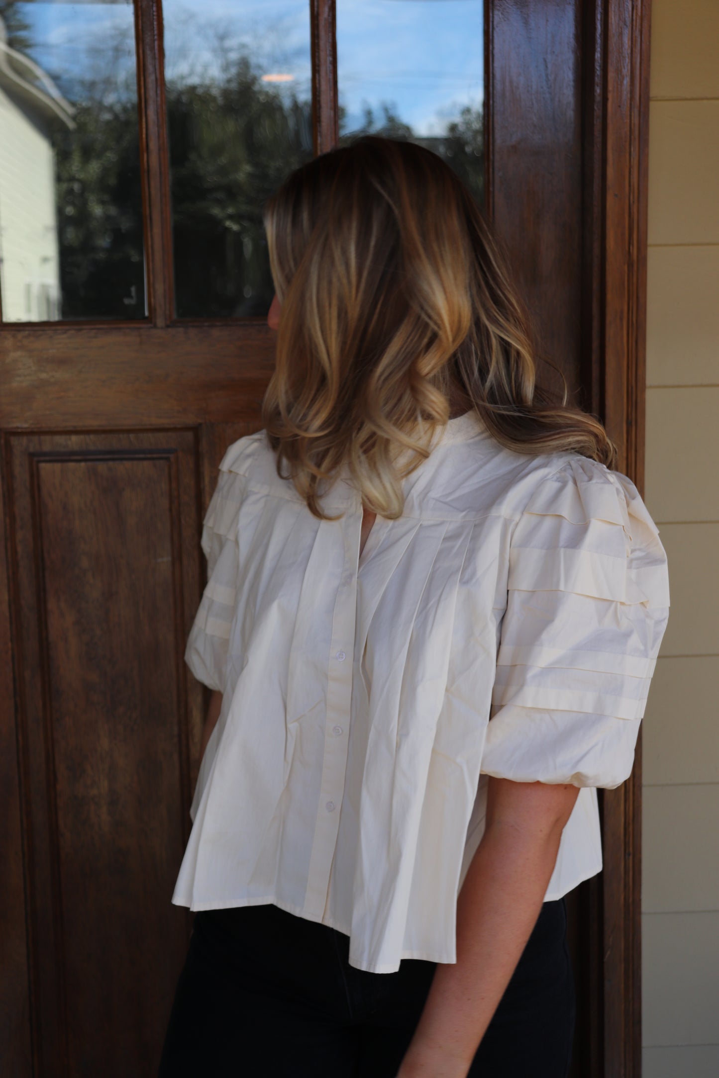 Ivory Pleated Pin-tuck Blouse