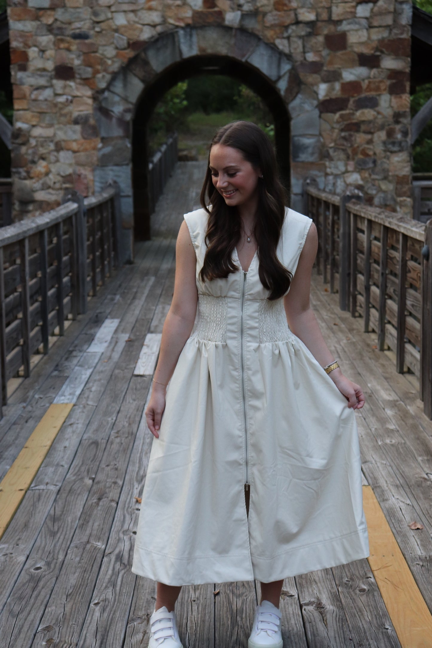 Ivory Smocked Midi Dress