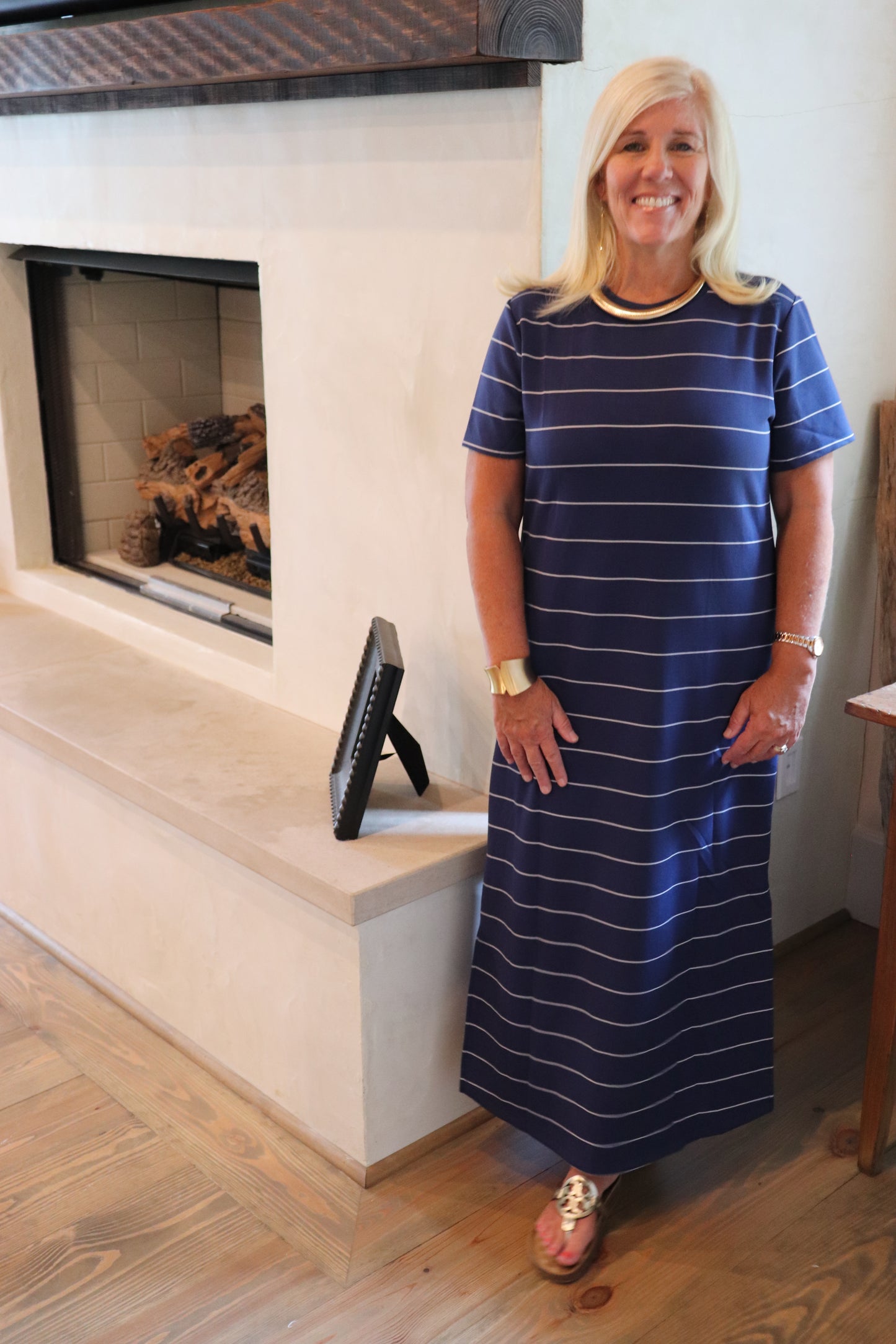 Navy & Cream Maxi Dress