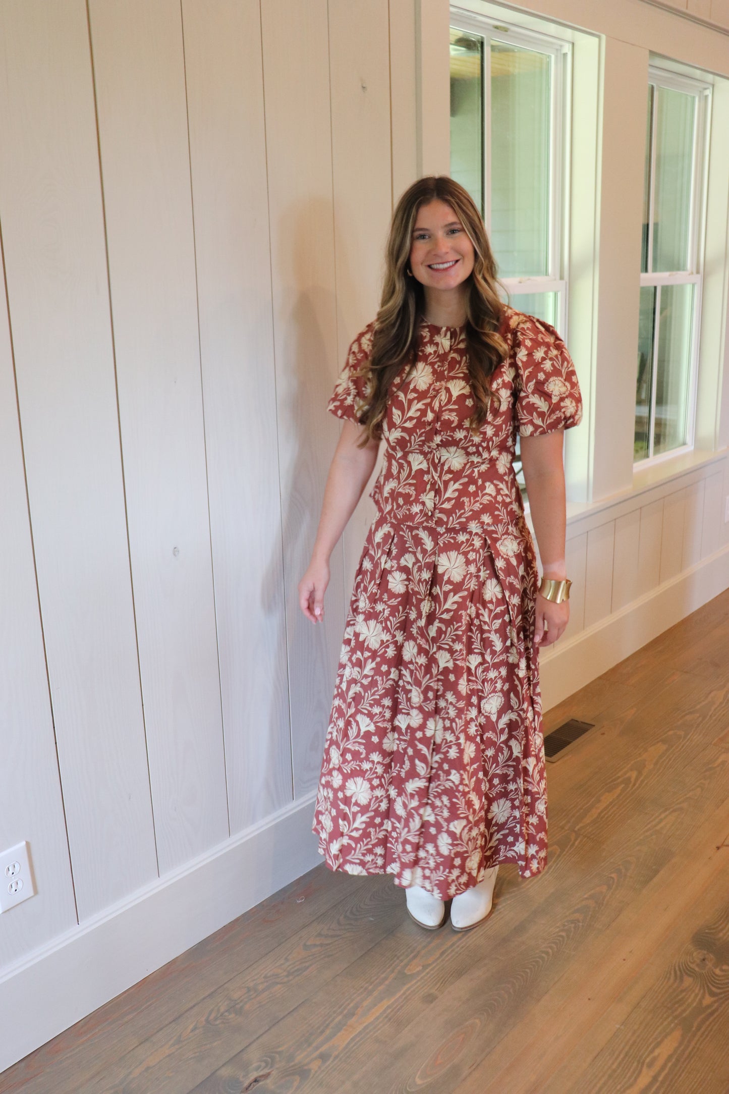 Rust Floral Maxi Skirt