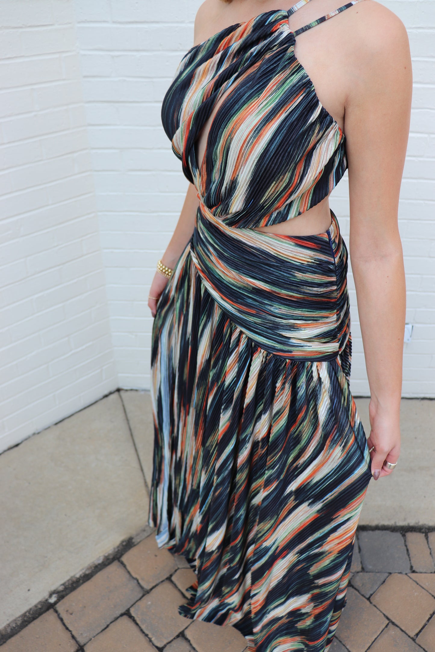 Pleated Multi Color Maxi Dress