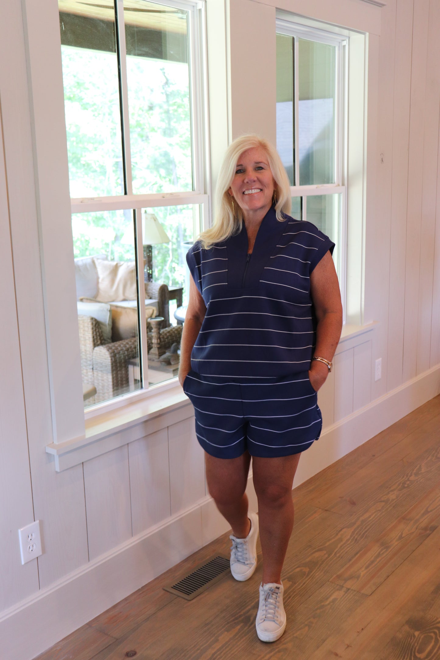 Navy & Cream V-Neck Set