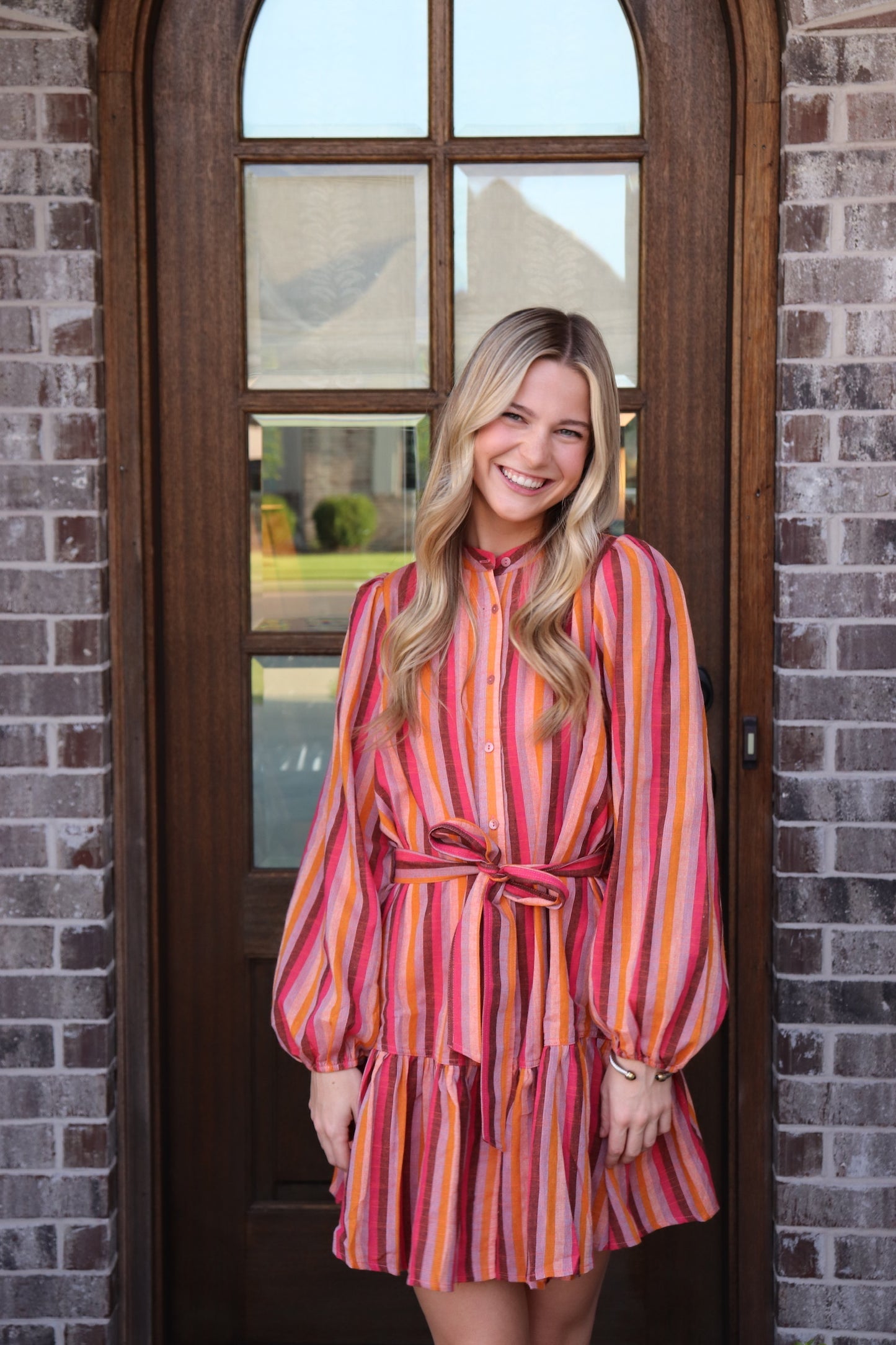 Stripe Front-Tie Mini Dress