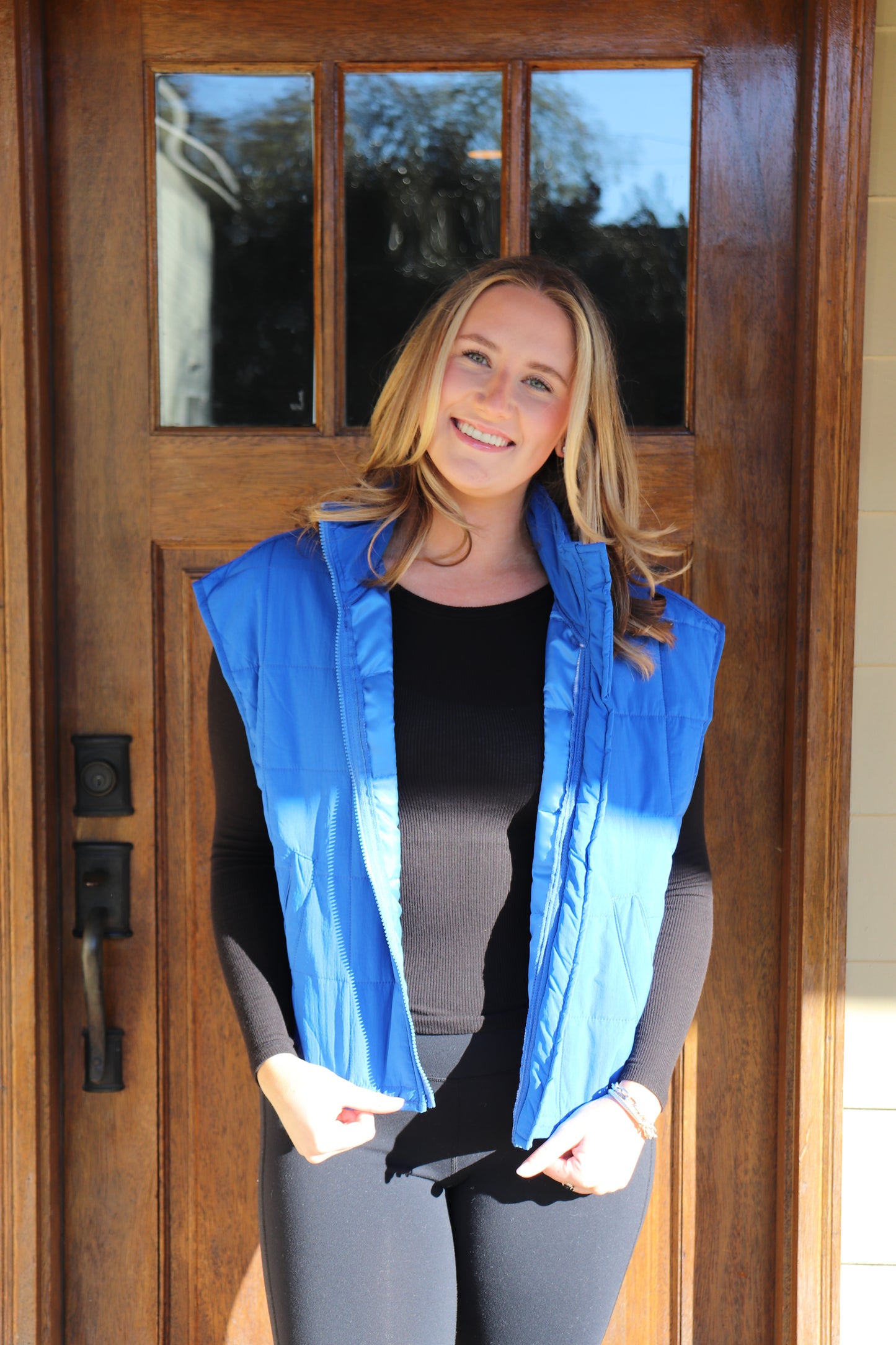 Blue Oversized Quilted Vest