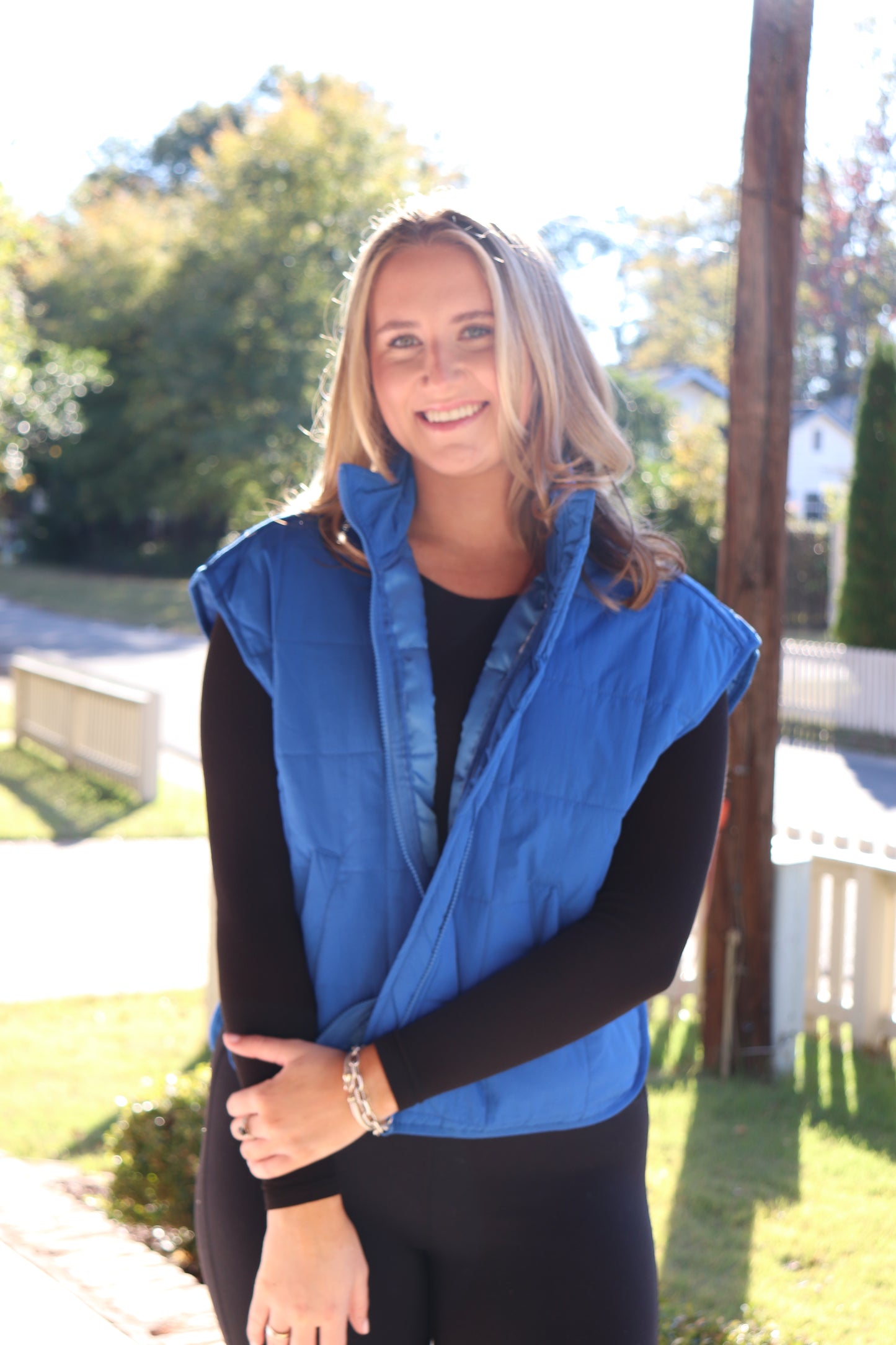 Blue Oversized Quilted Vest