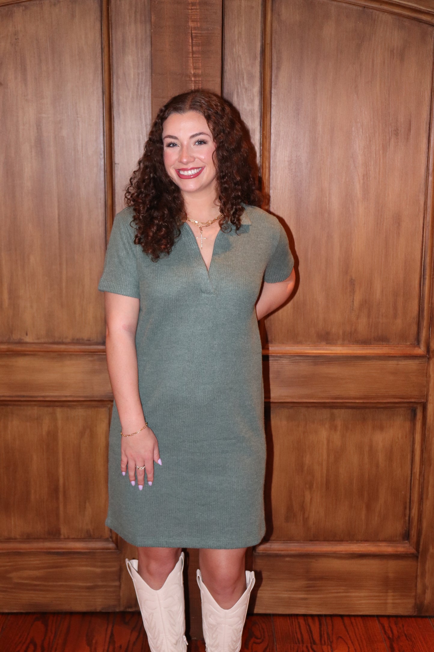 Hunter Green Short Sleeve Sweater Dress