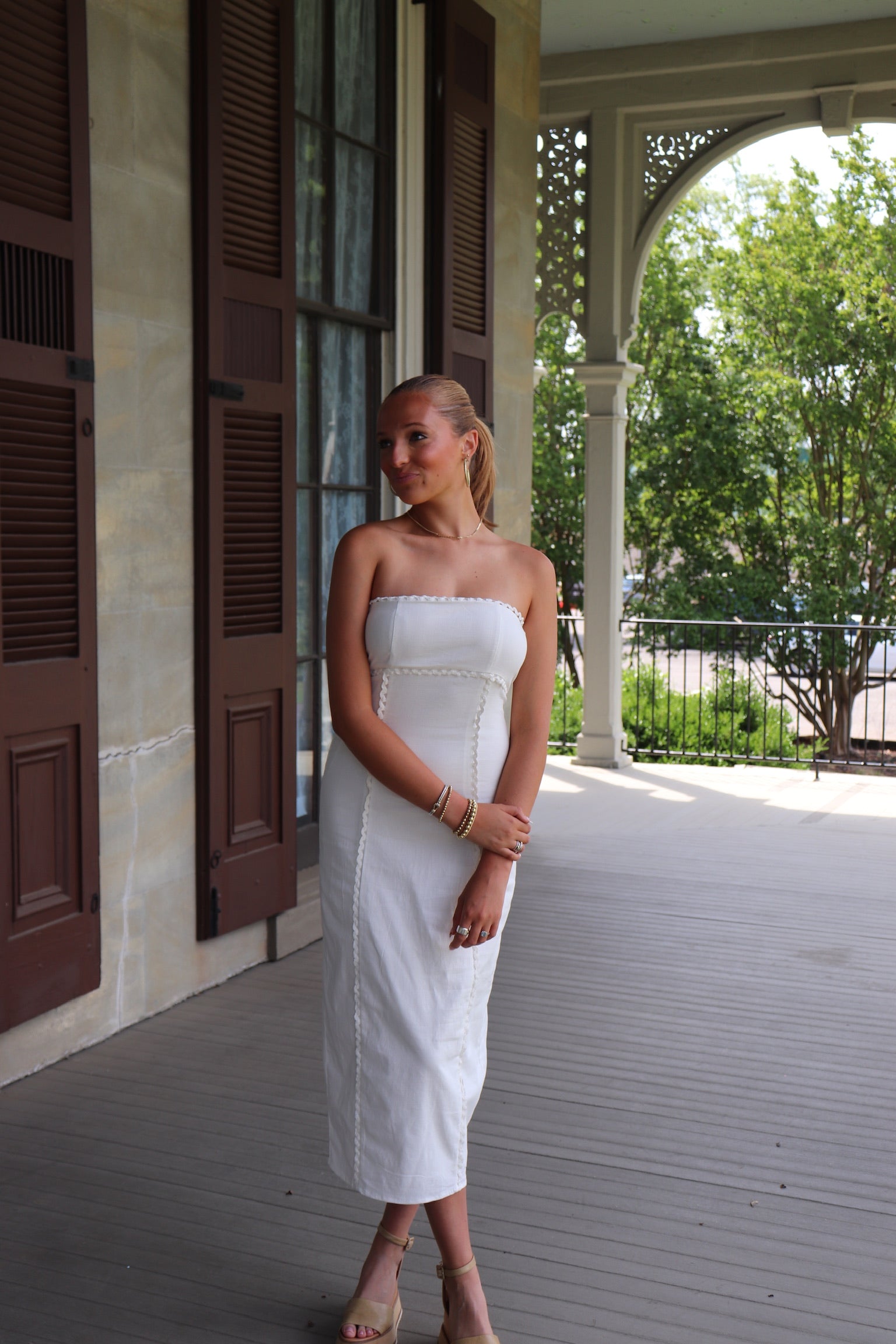 Strapless Midi Linen Dress – Thirteen Thirteen Boutique