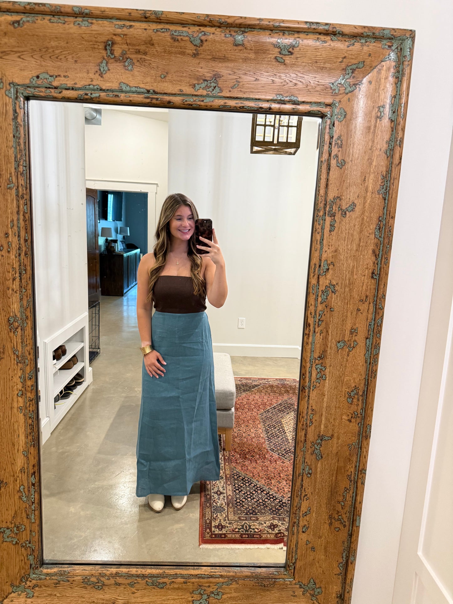 Brown & Blue Linen Dress