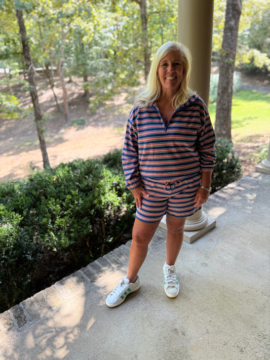 Terry Cloth Stripe Set - Orange & Blue
