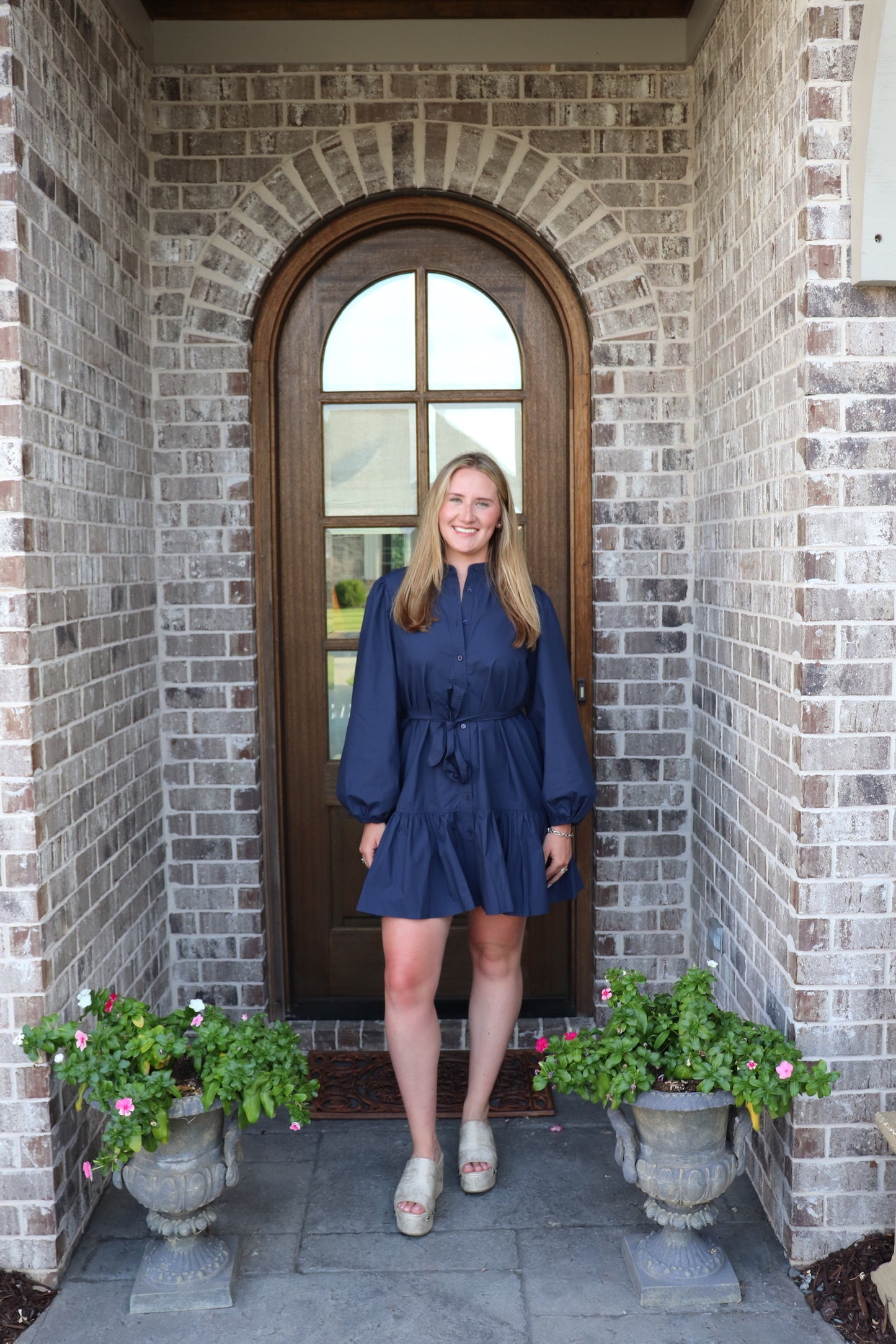 Navy Front-Tie Mini Dress