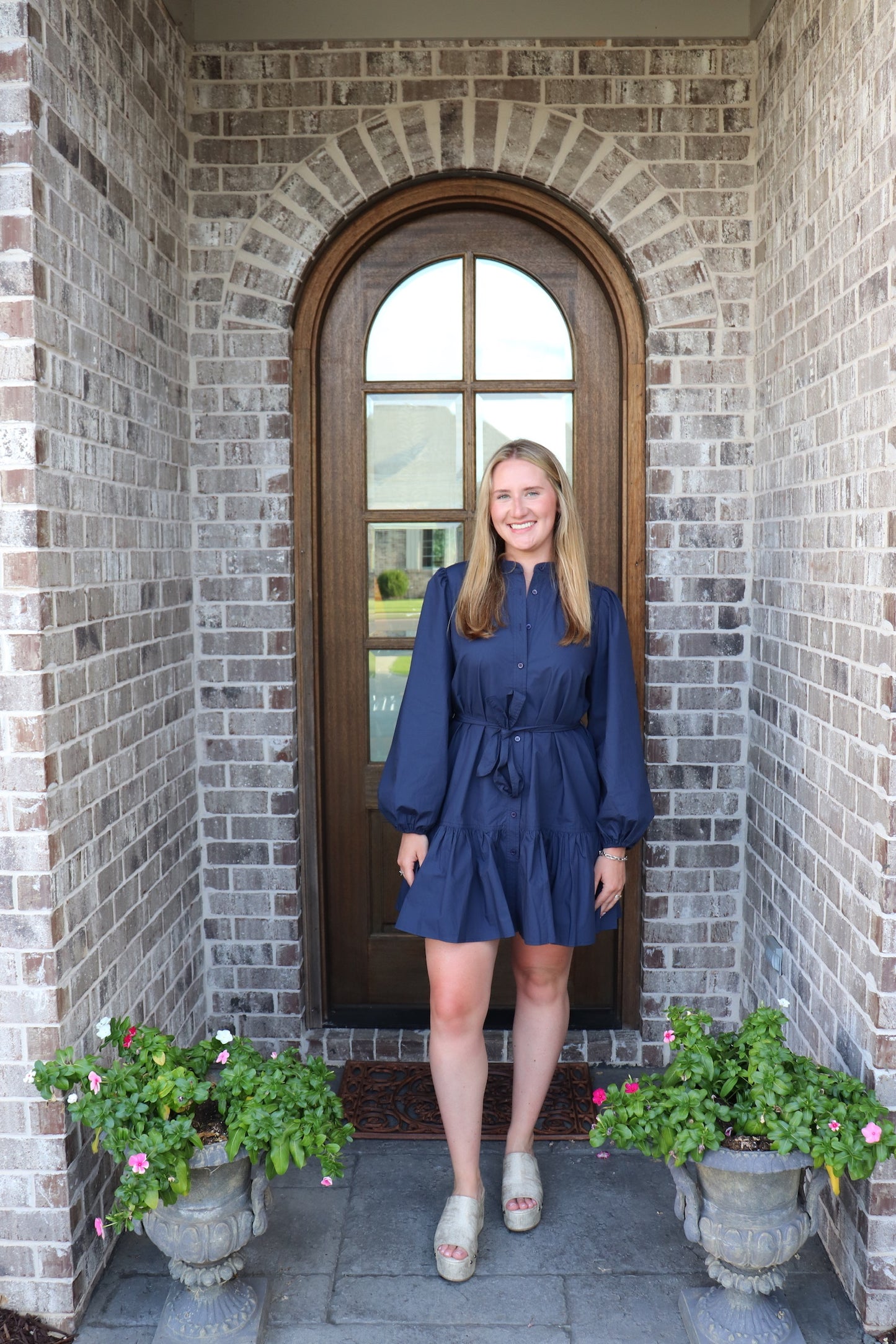 Navy Front-Tie Mini Dress