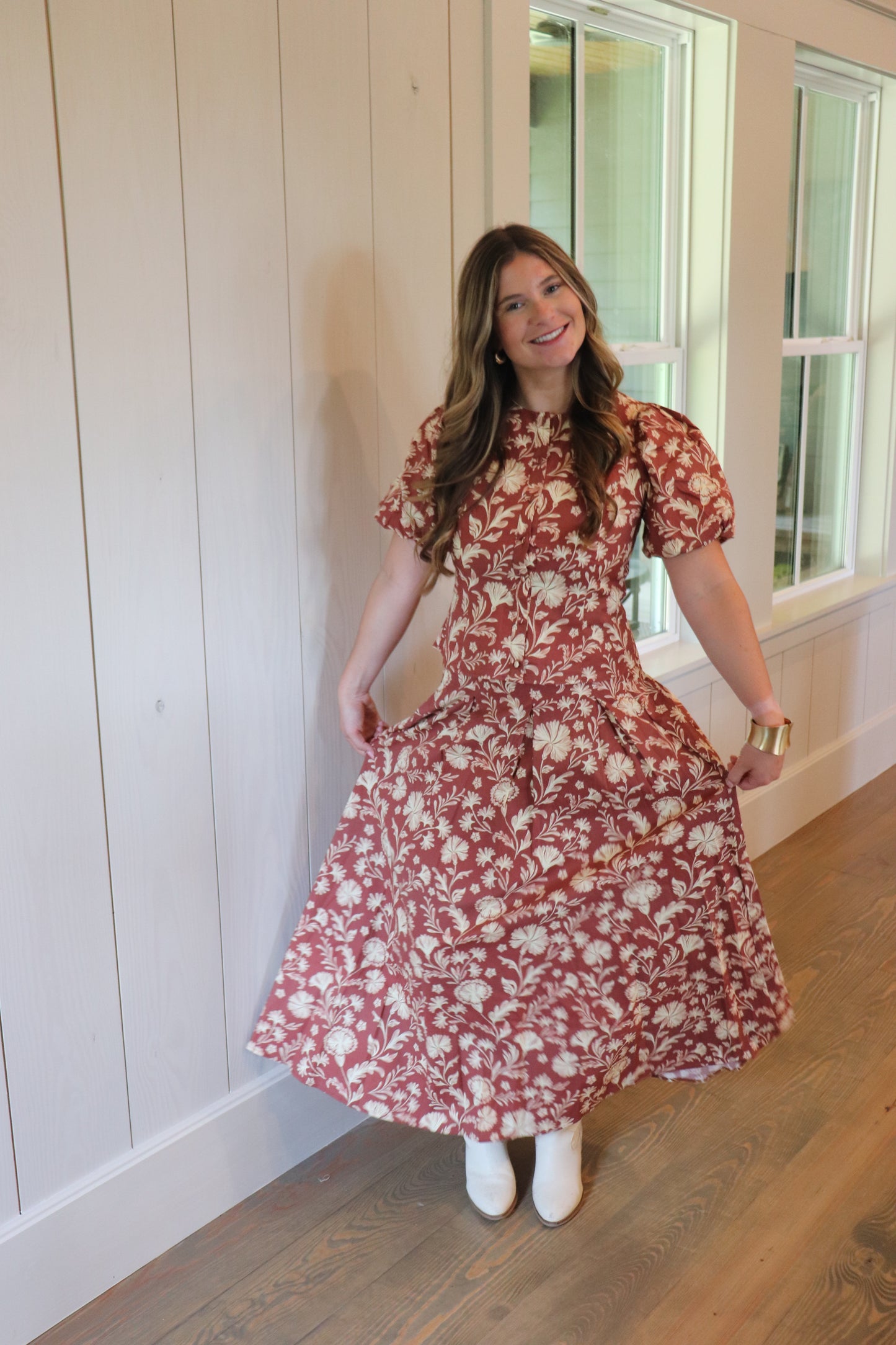 Rust Floral Maxi Skirt