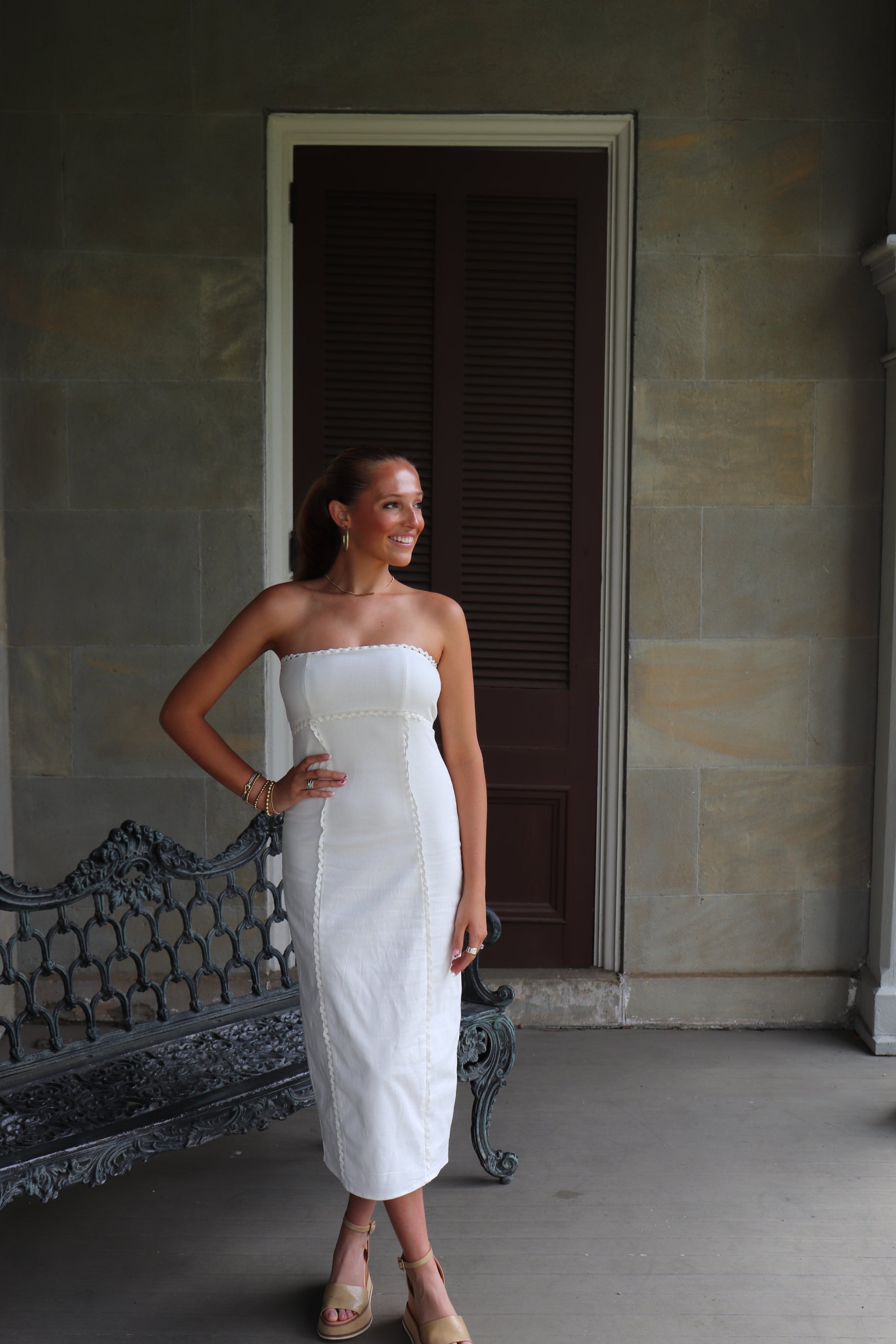 Strapless Midi Linen Dress Thirteen Thirteen Boutique Strapless Midi Linen Dress Thirteen Thirteen Boutique