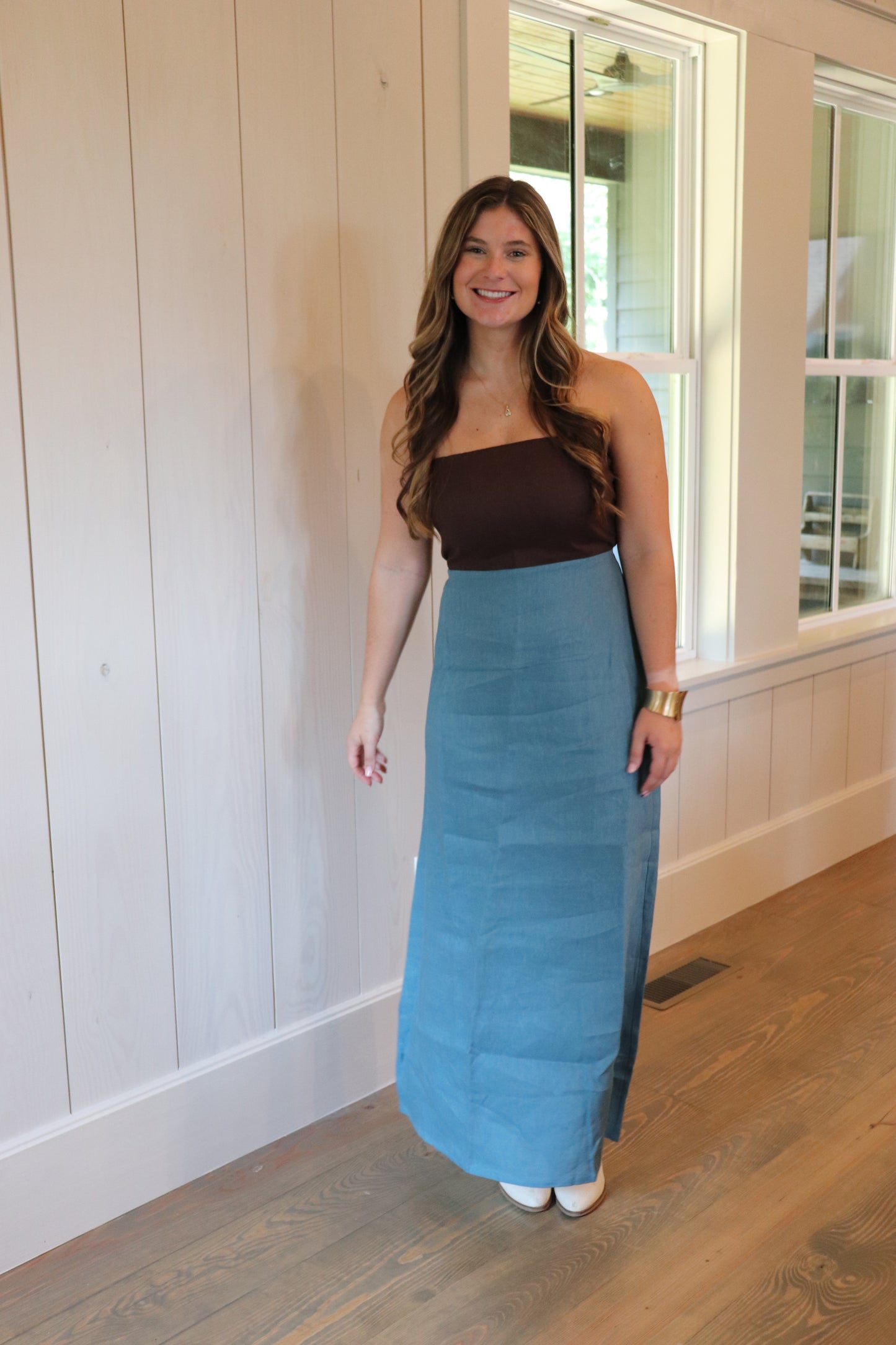 Brown & Blue Linen Dress