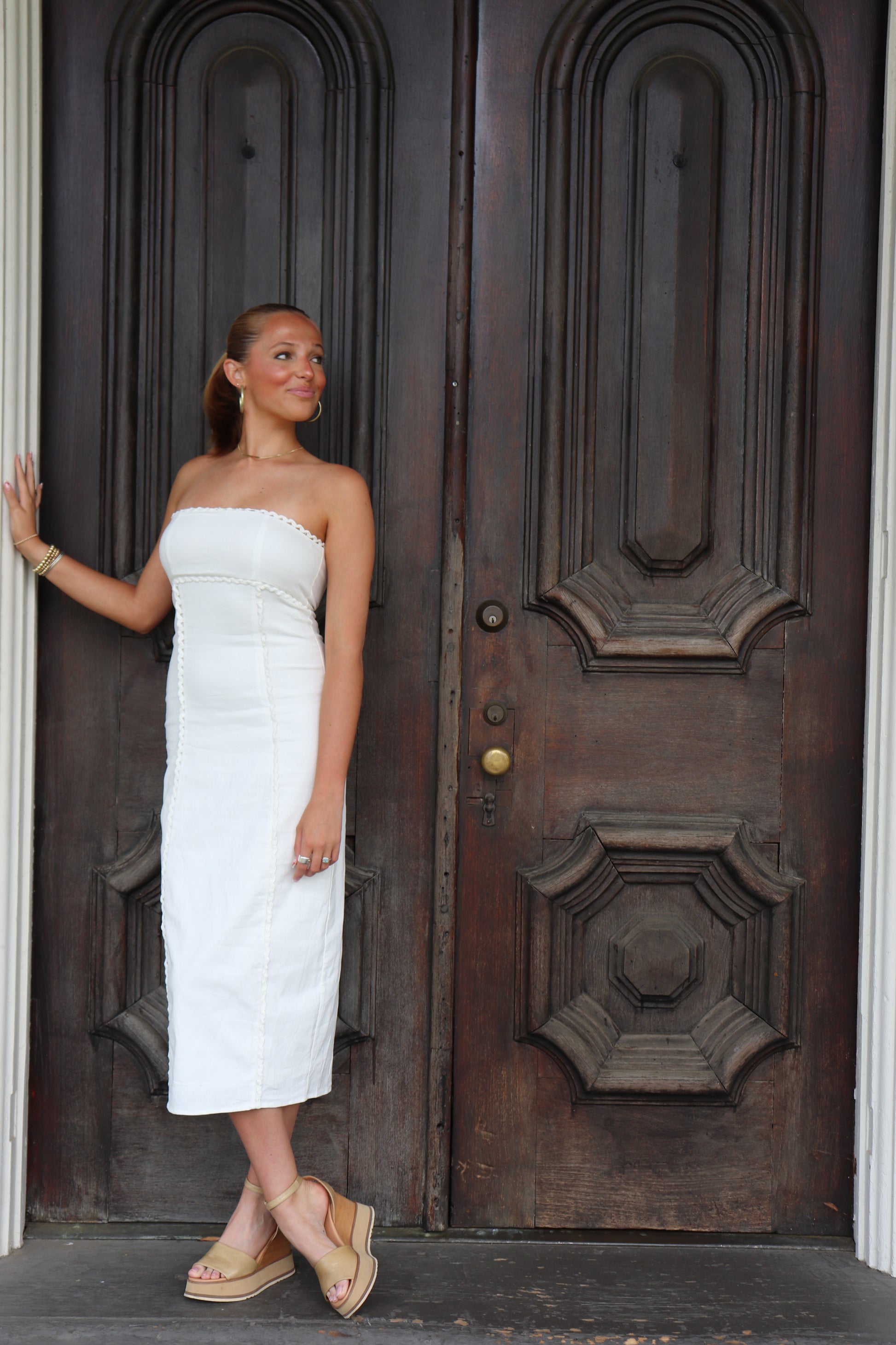Strapless Midi Linen Dress Thirteen Thirteen Boutique Strapless Midi Linen Dress Thirteen Thirteen Boutique