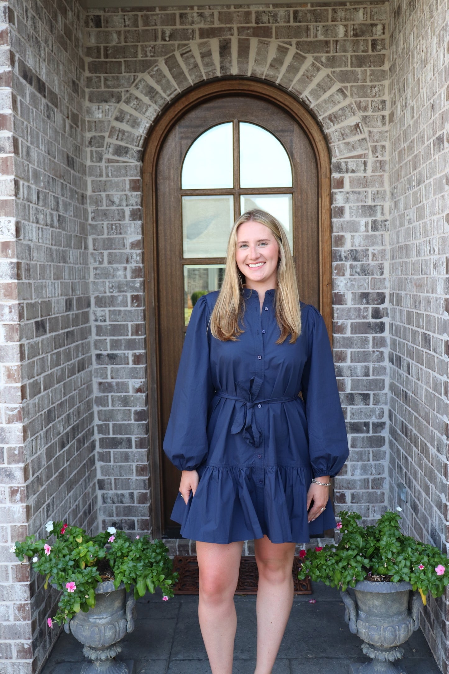 Navy Front-Tie Mini Dress