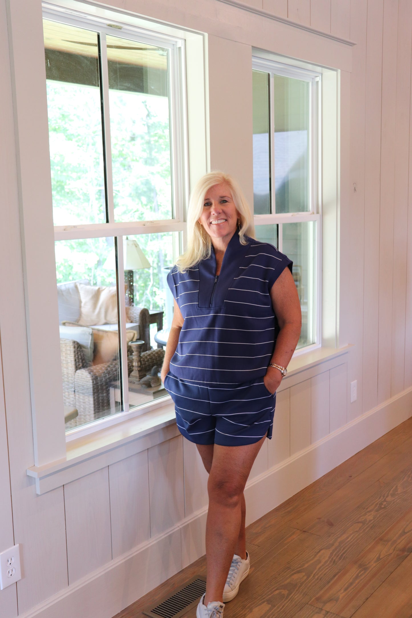 Navy & Cream V-Neck Set