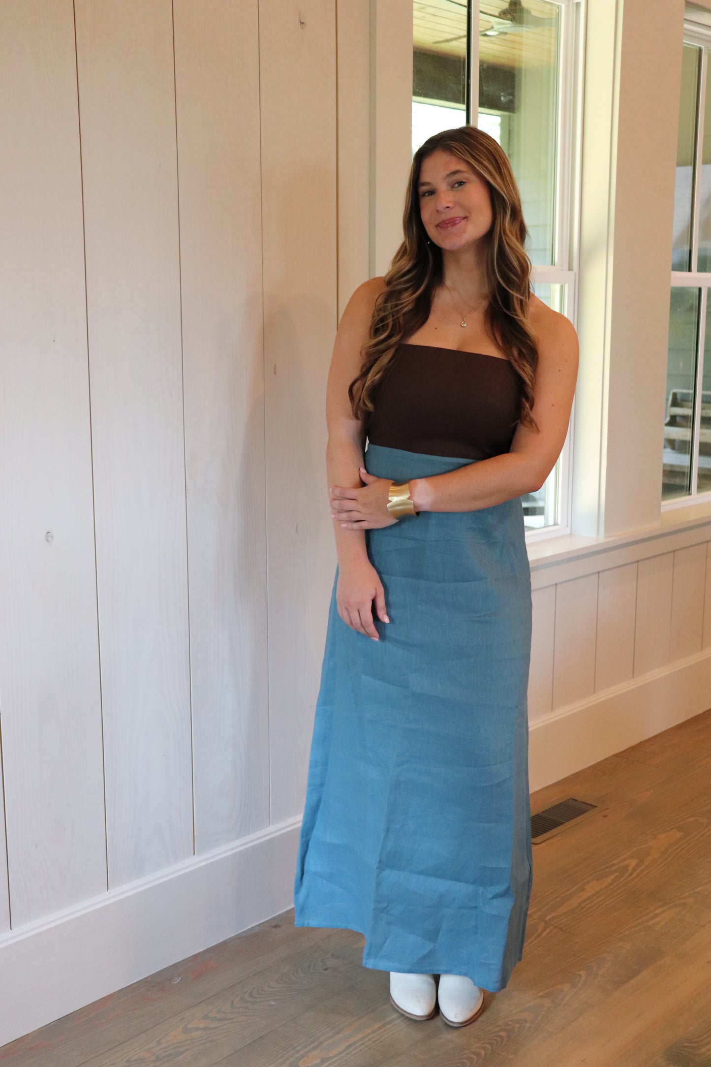 Brown & Blue Linen Dress