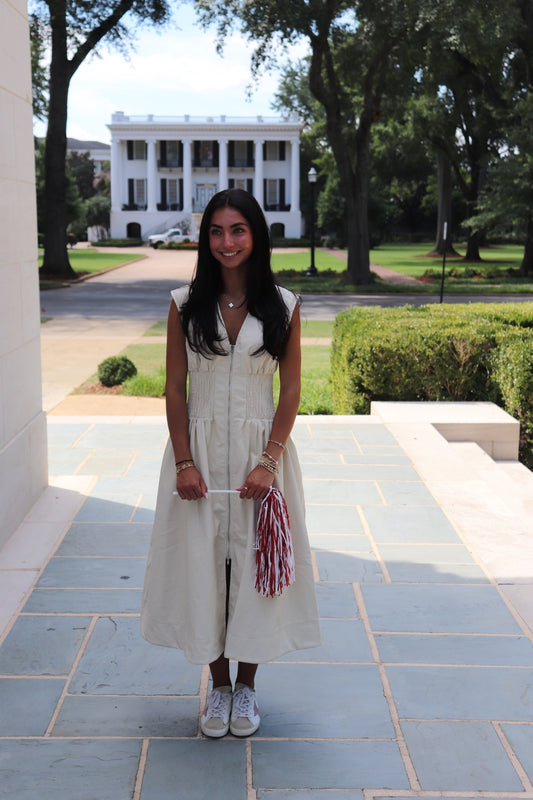 Ivory Smocked Midi Dress