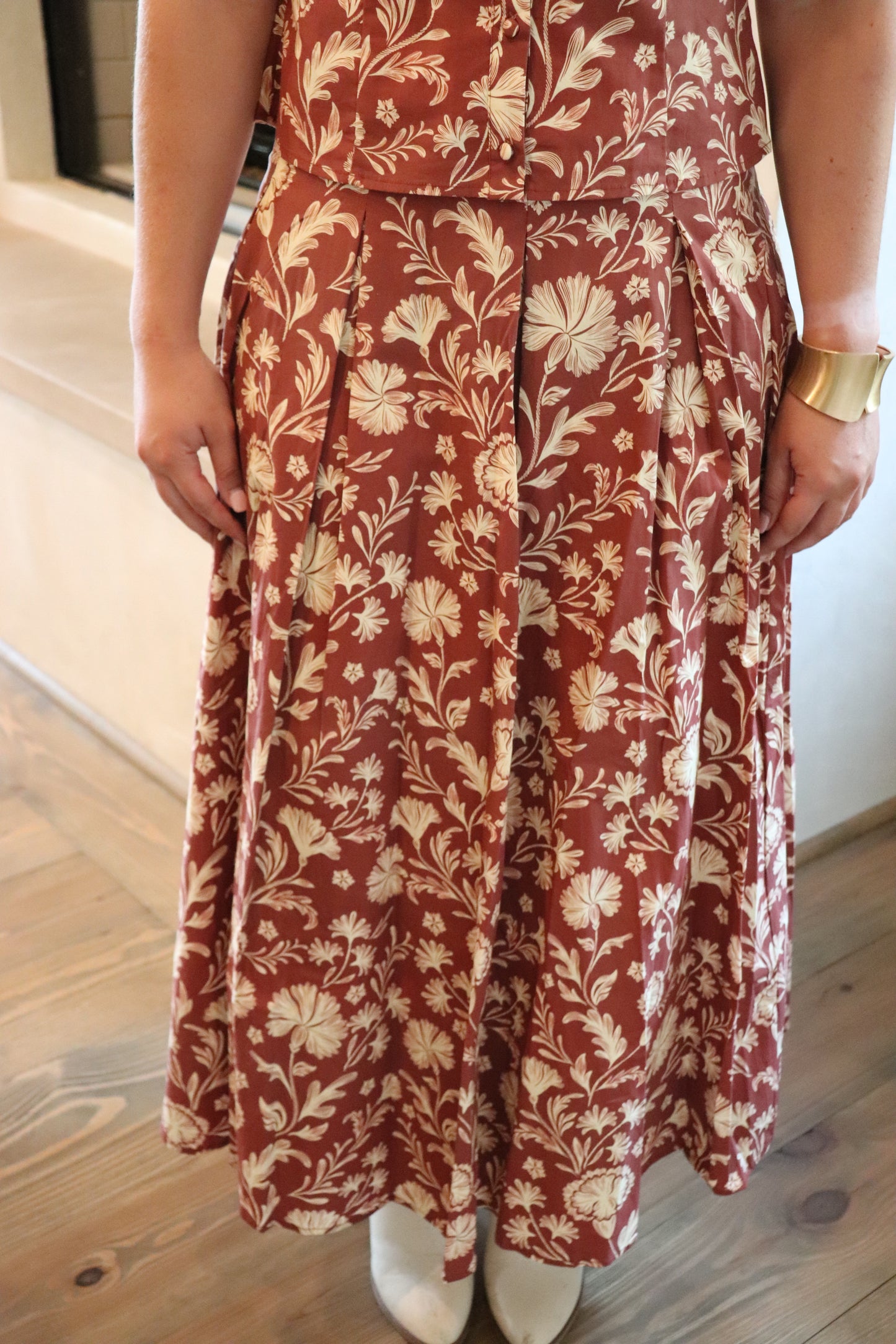 Rust Floral Maxi Skirt