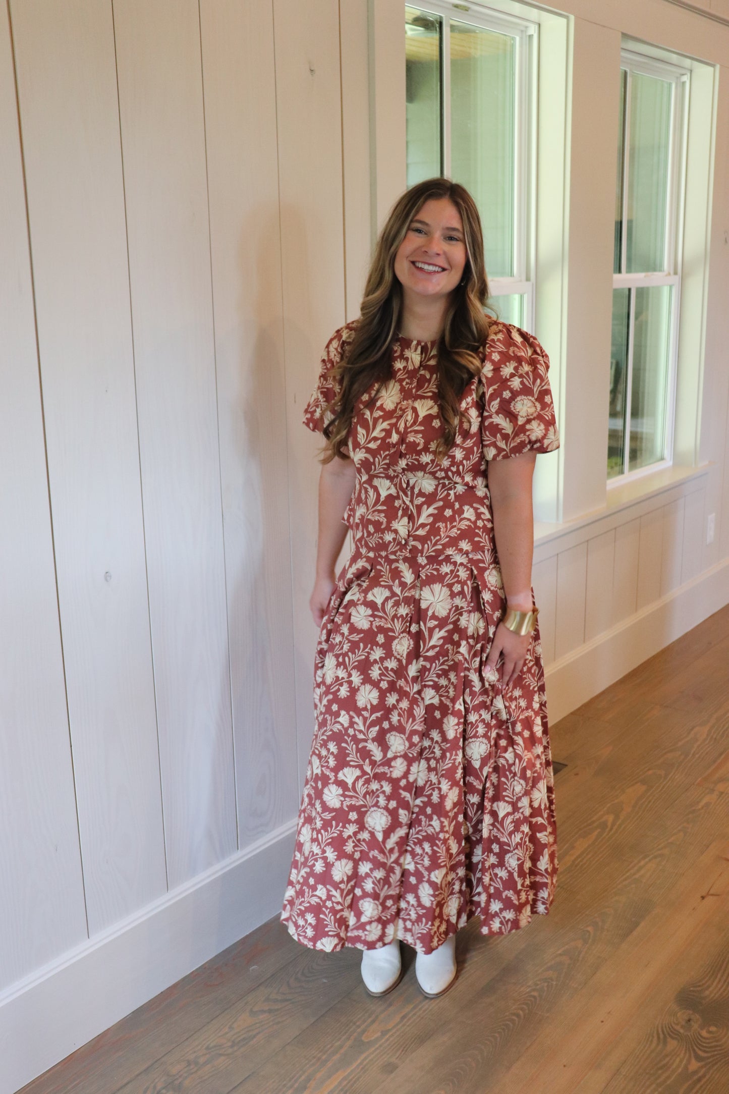 Rust Floral Maxi Skirt