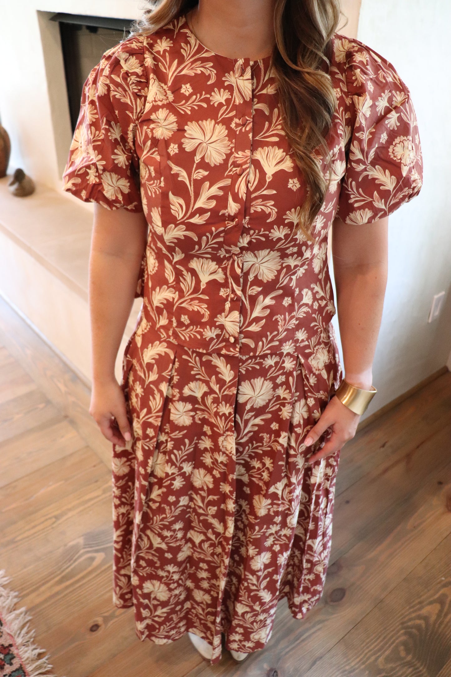Rust Floral Maxi Skirt