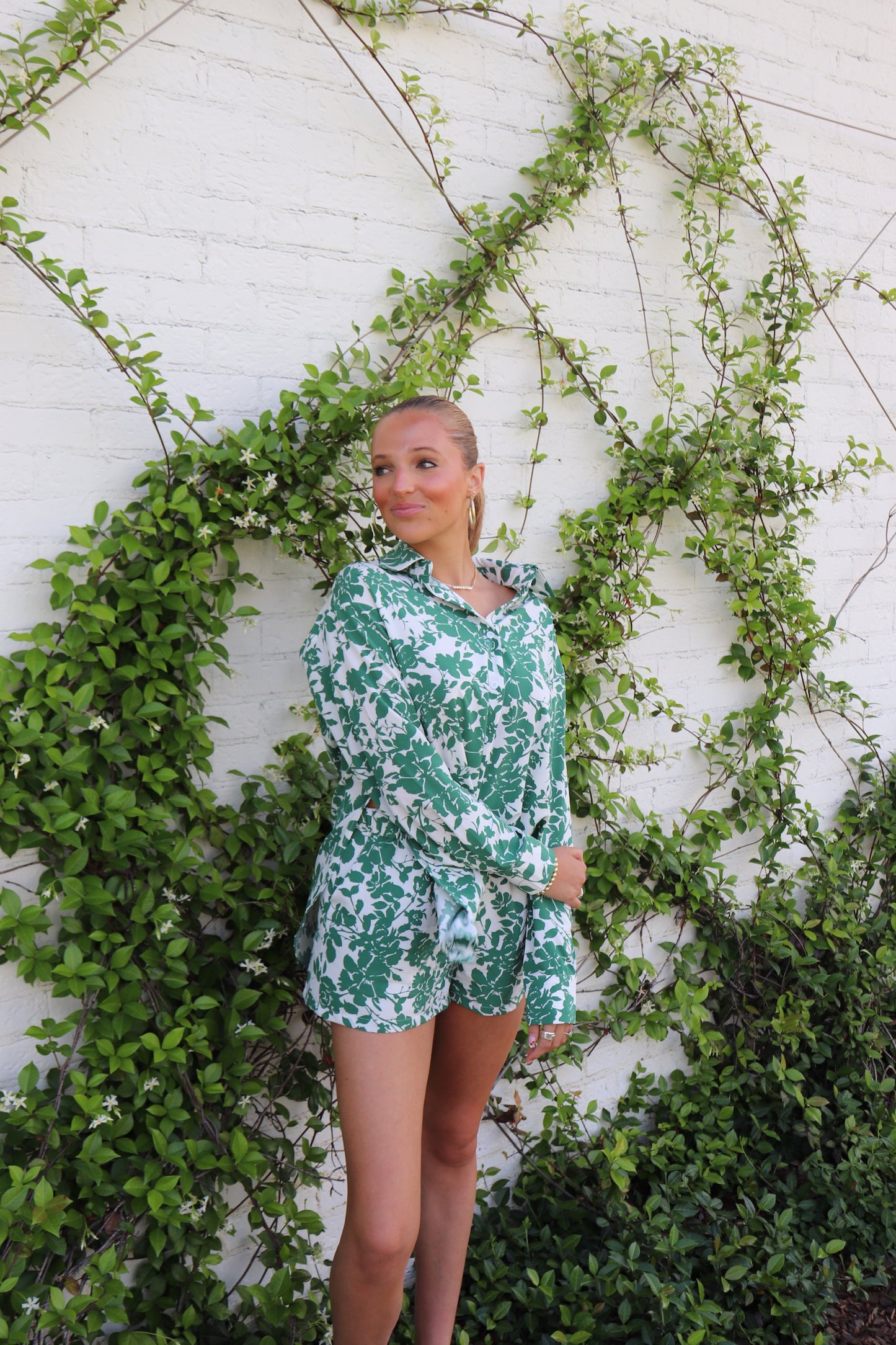 Floral Green Button Up Set