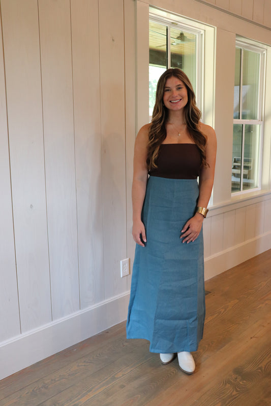 Brown & Blue Linen Dress