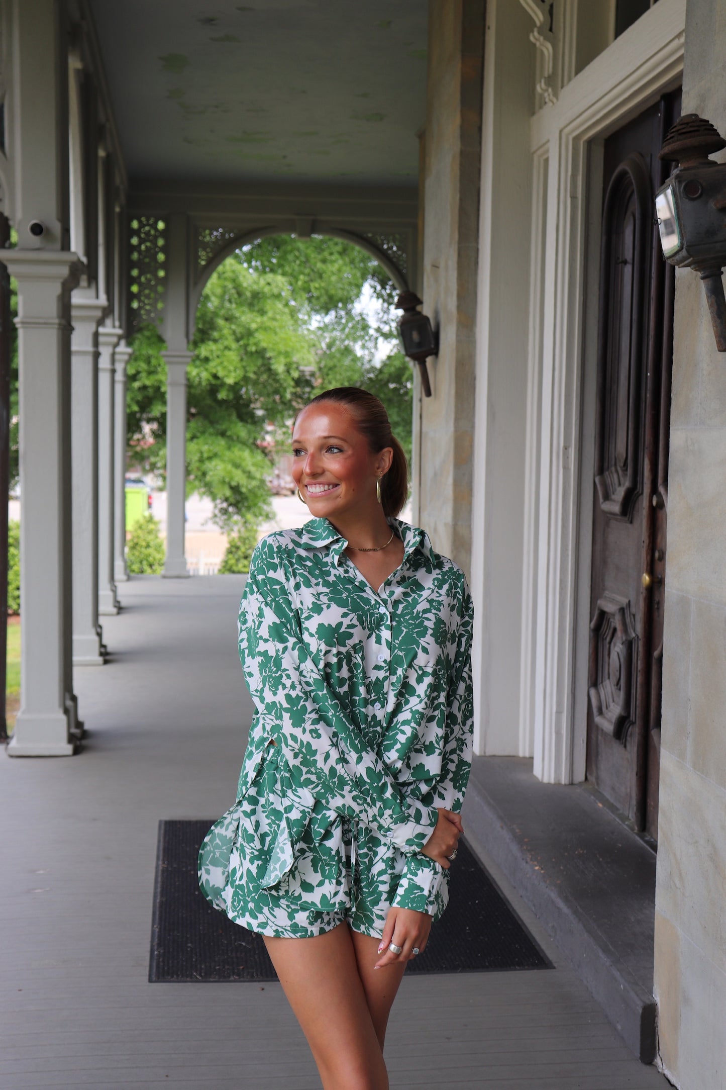 Floral Green Button Up Set