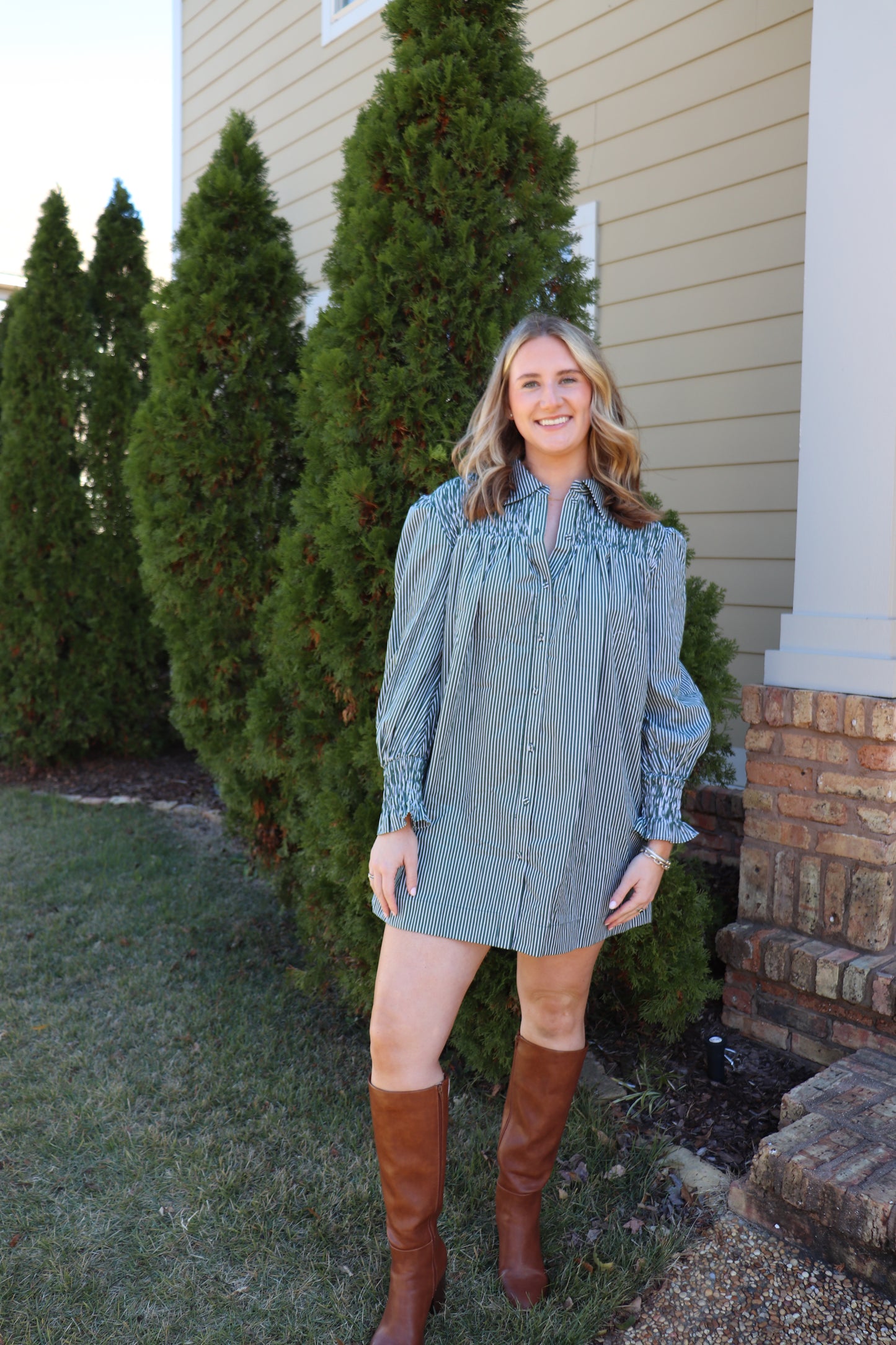 Green Stripe Smocked Mini Dress