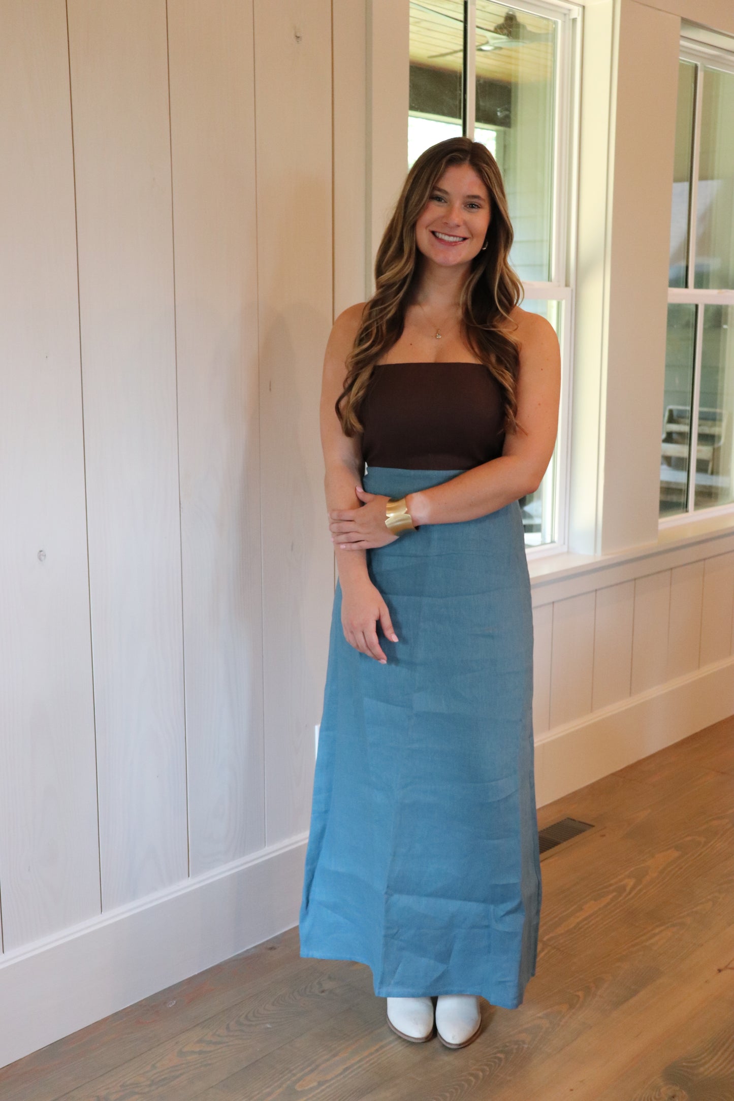 Brown & Blue Linen Dress