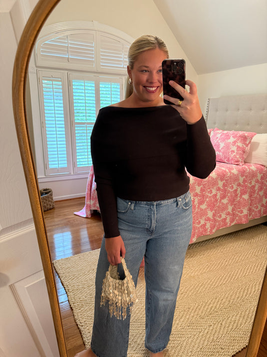Coffee Off-The-Shoulder Sweater