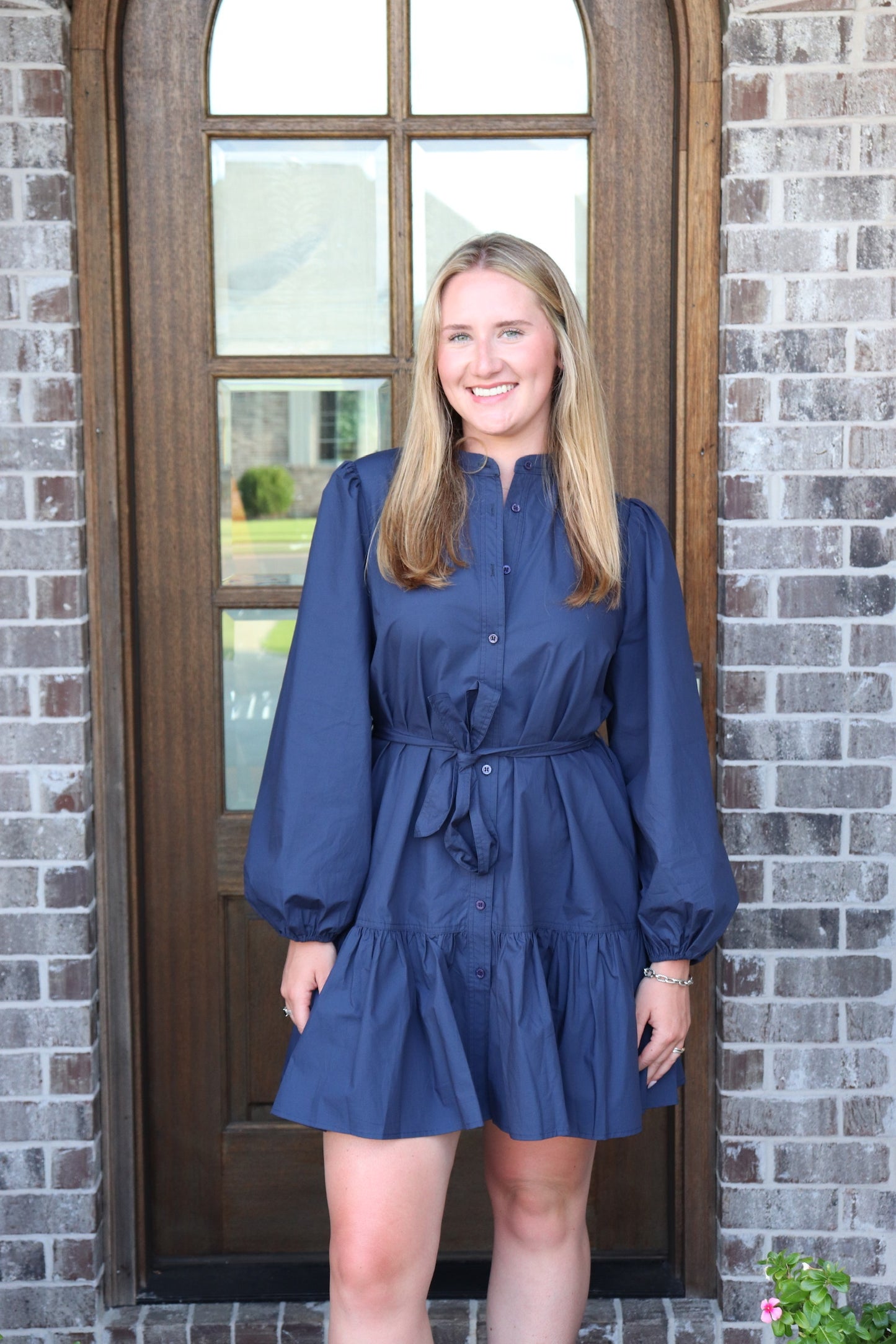 Navy Front-Tie Mini Dress