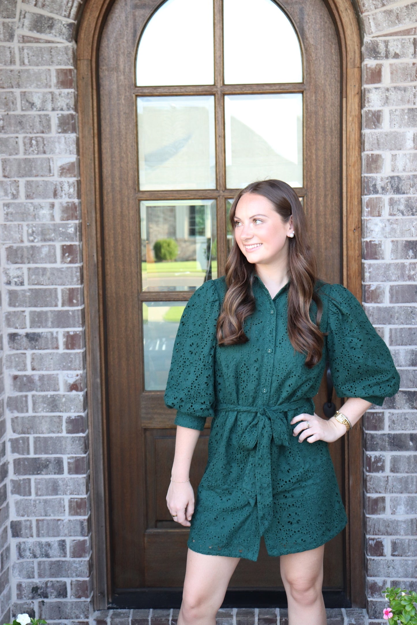 Eyelet Green Mini Dress