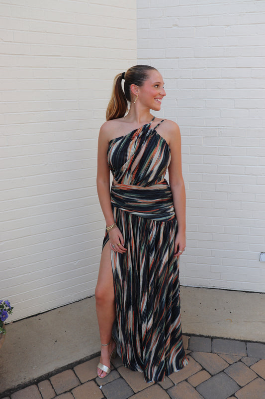 Pleated Multi Color Maxi Dress