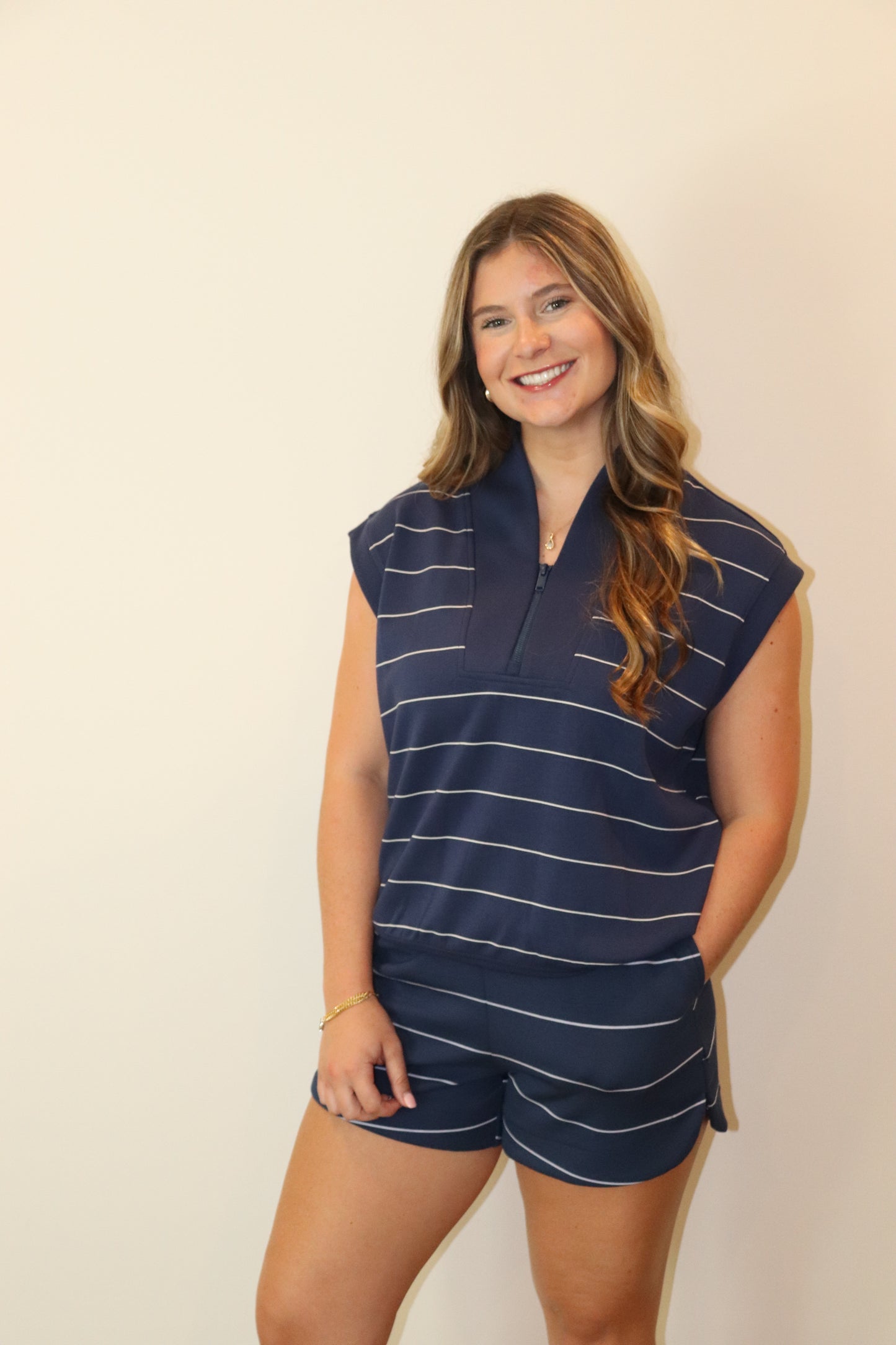 Navy & Cream V-Neck Set