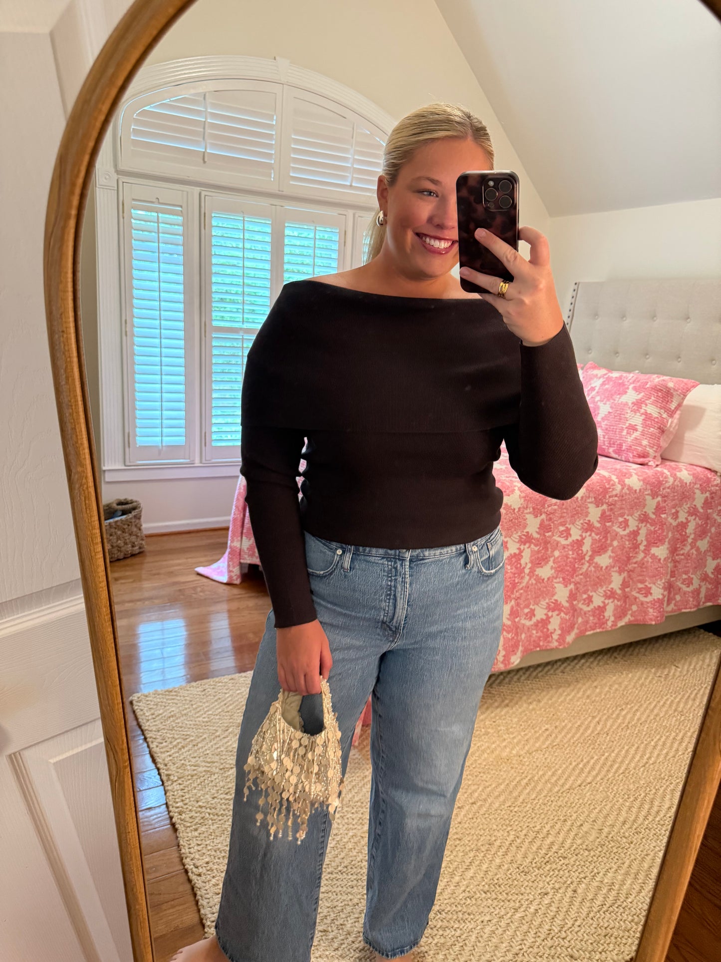 Coffee Off-The-Shoulder Sweater