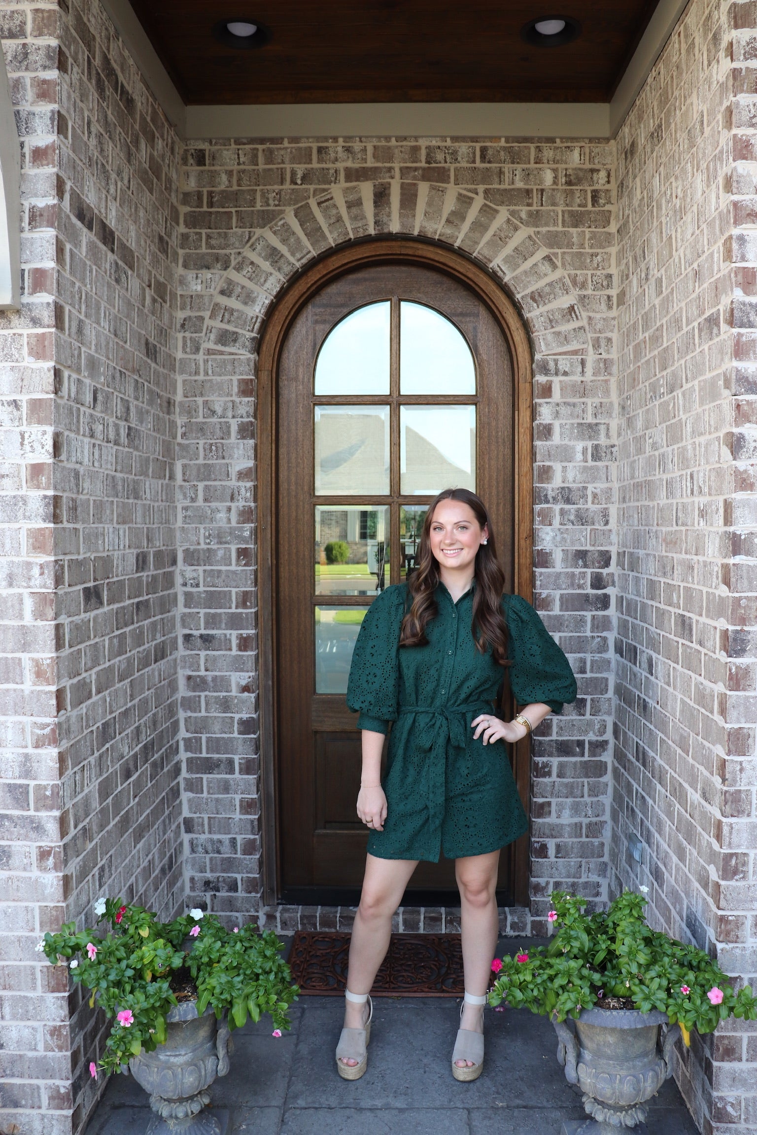 green eyelet dress In Show Eyelet Mini Dress