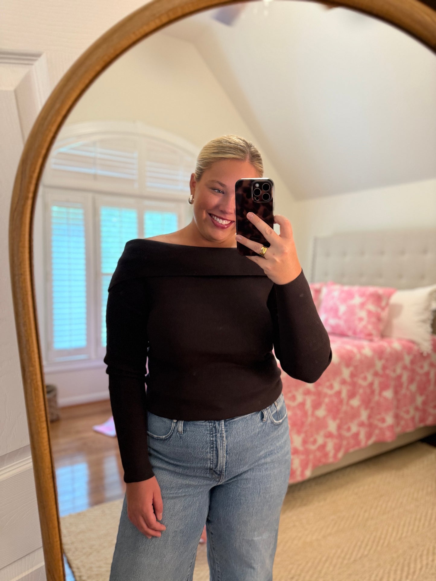 Coffee Off-The-Shoulder Sweater