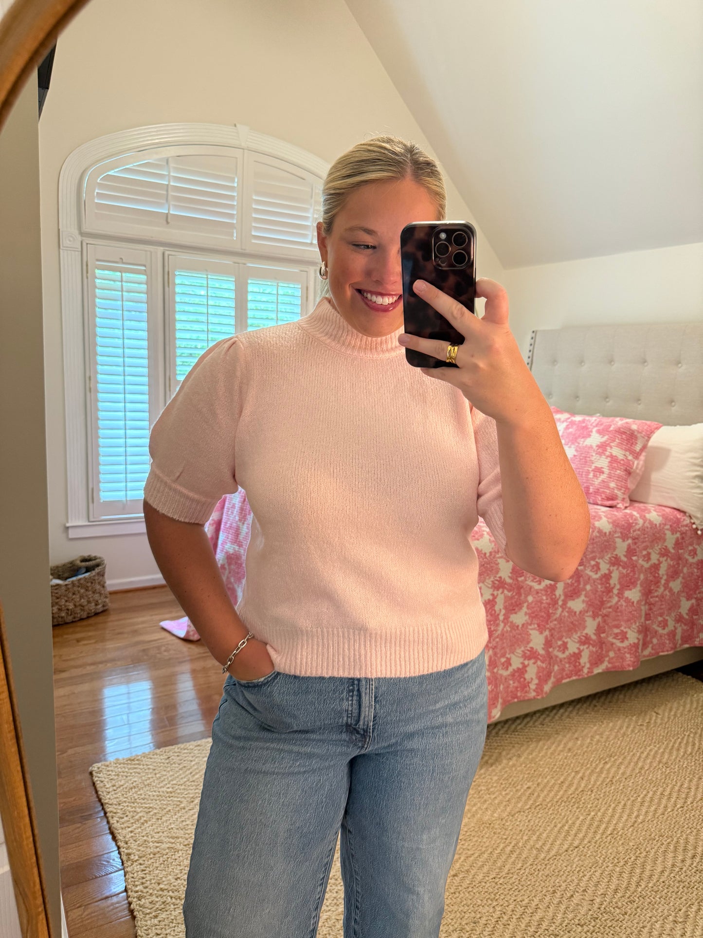 Soft Pink Short Sleeve Sweater