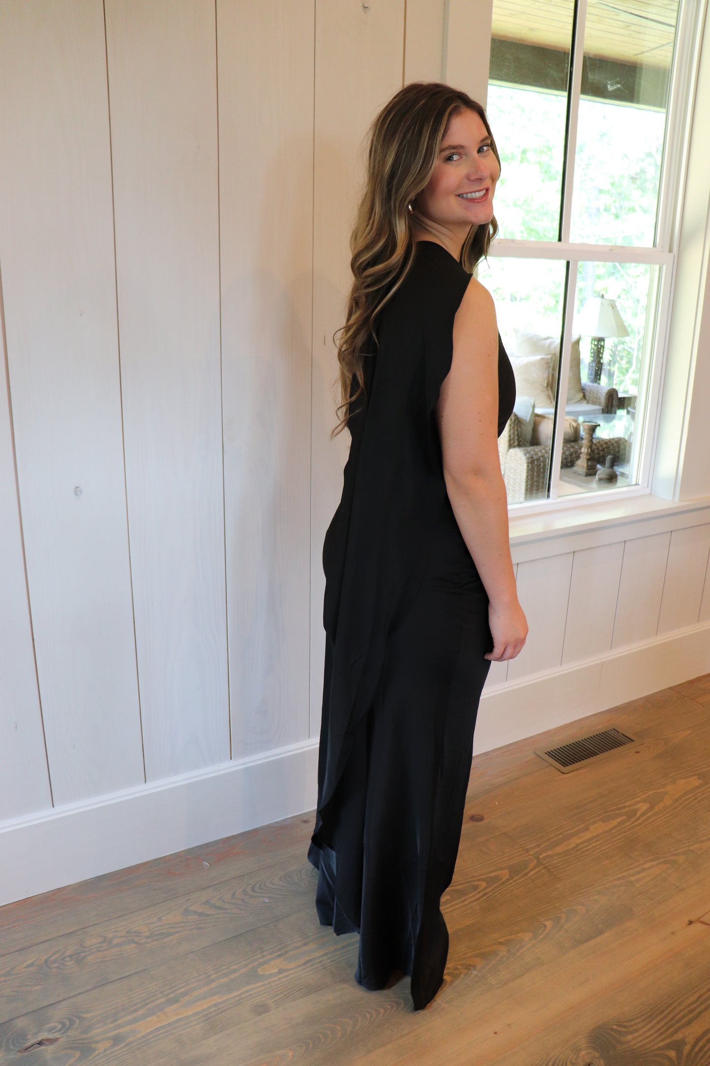 One-Shoulder Detailed Formal Maxi Dress - Black