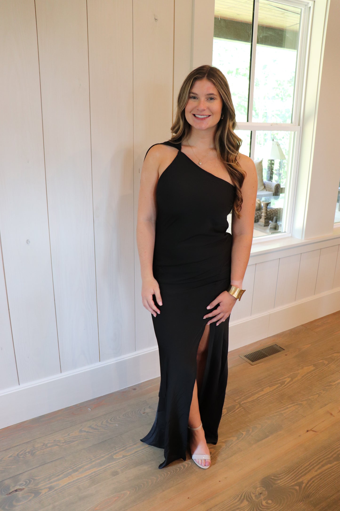 One-Shoulder Detailed Formal Maxi Dress - Black