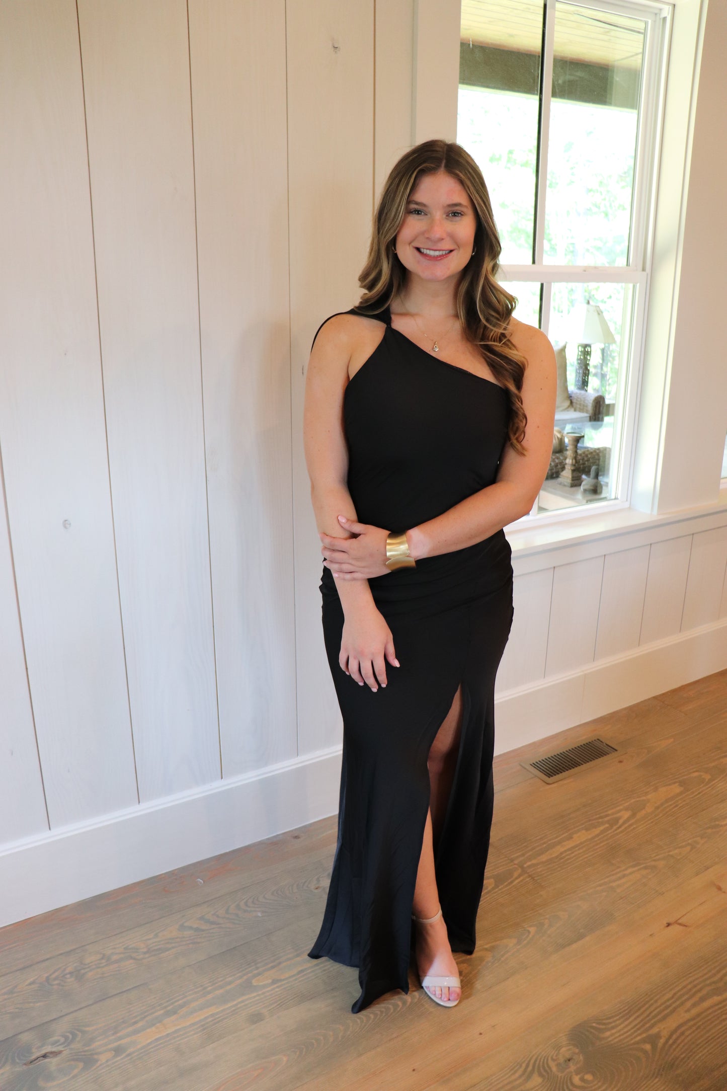 One-Shoulder Detailed Formal Maxi Dress - Black