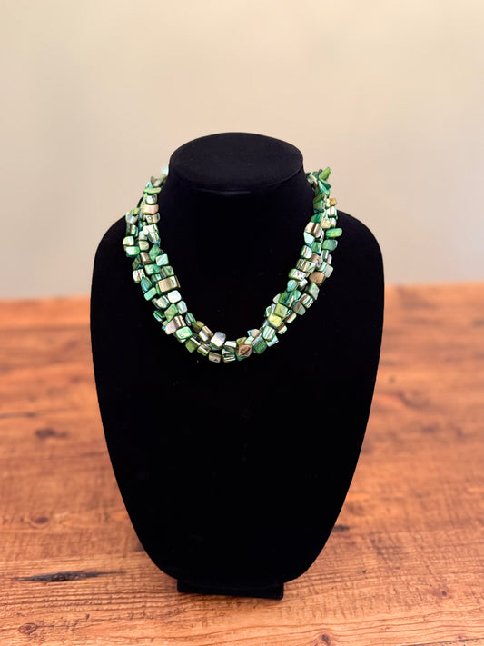 Mother of Pearl Three Layer Green Necklace - Sea Lily