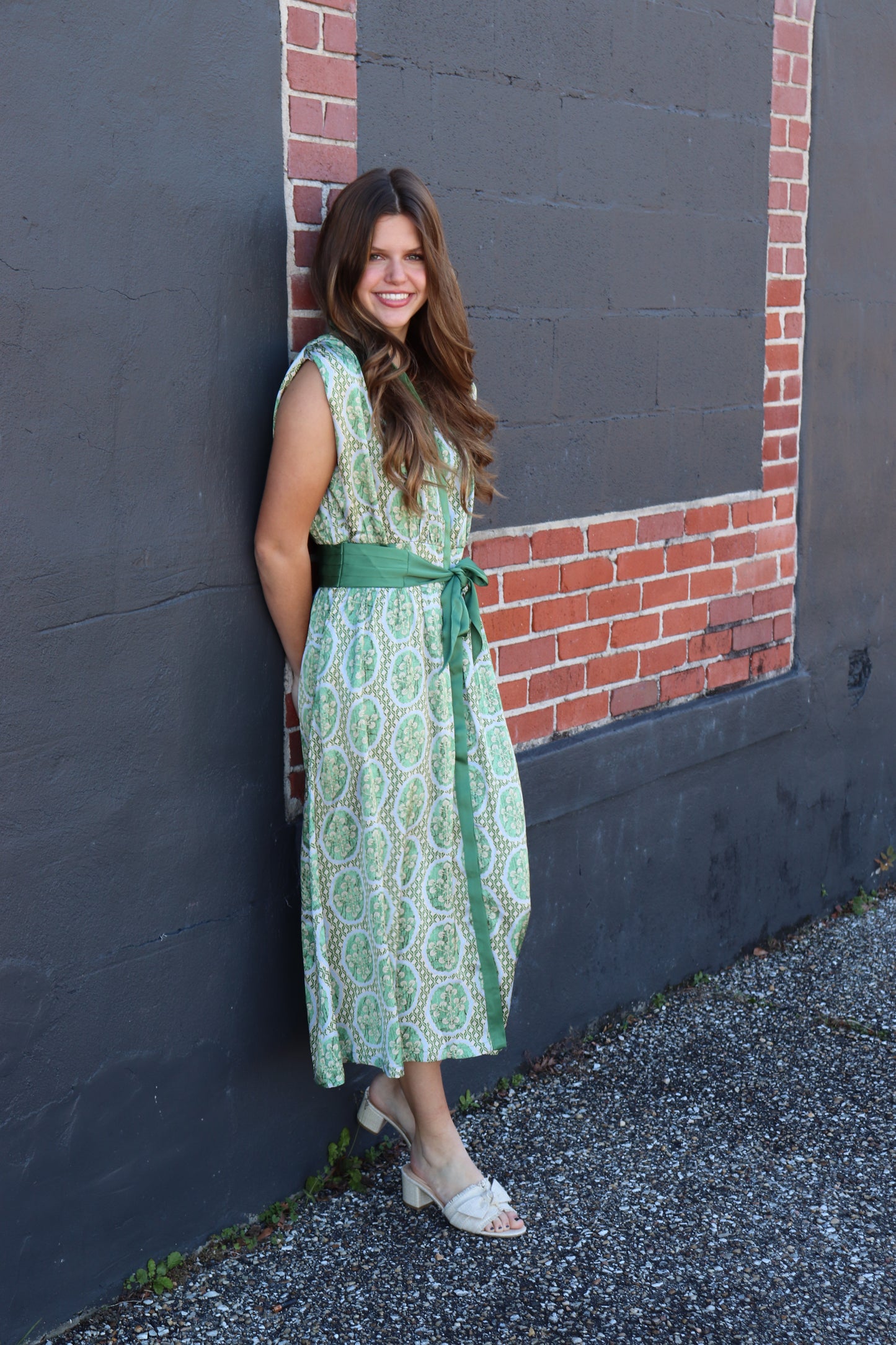 Detailed Midi Dress - Green Multicolor