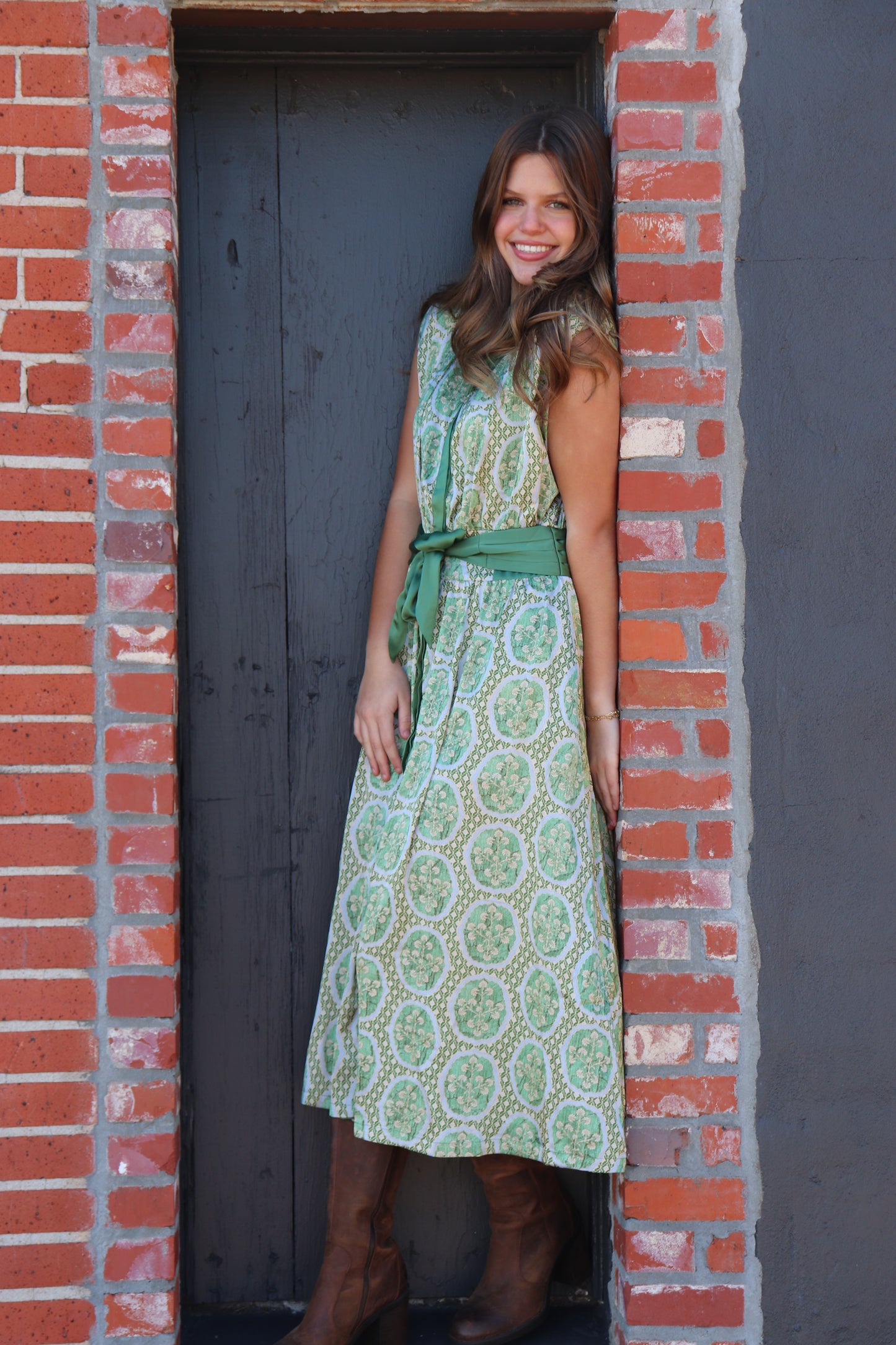 Detailed Midi Dress - Green Multicolor